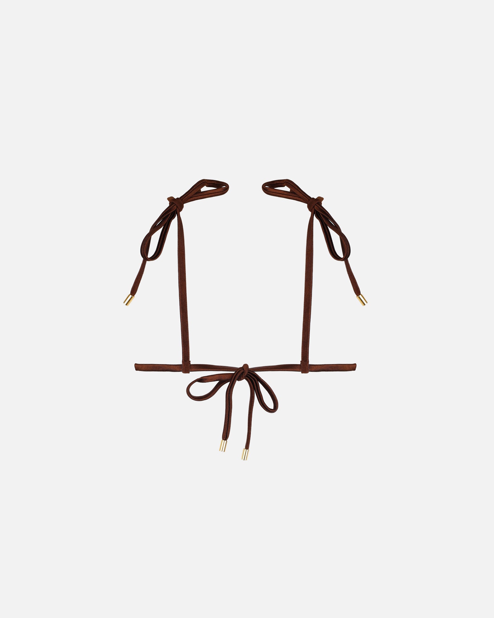 Rayos Chocolate Satin Ruched Bikini Top | SIMMI London