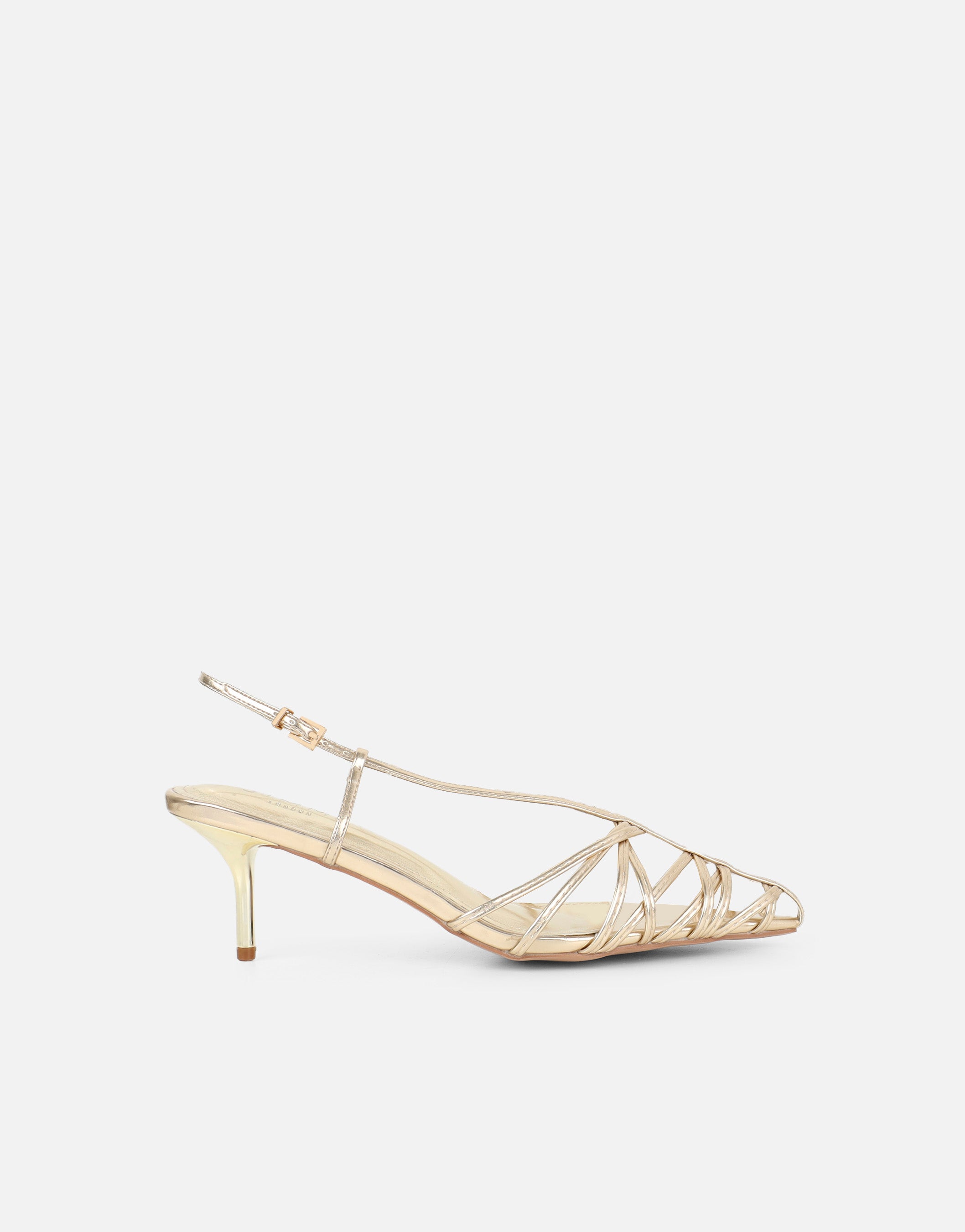 Nadia Gold Metallic Strappy Caged Sandals | SIMMI London