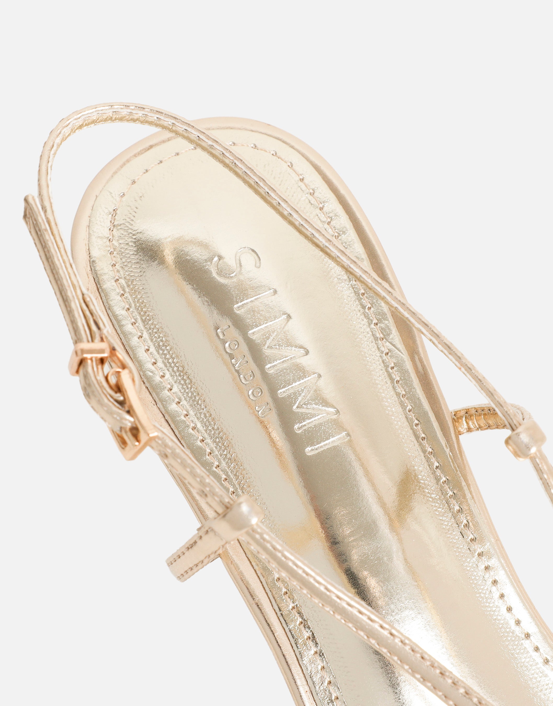 Nadia Gold Metallic Strappy Caged Sandals | SIMMI London