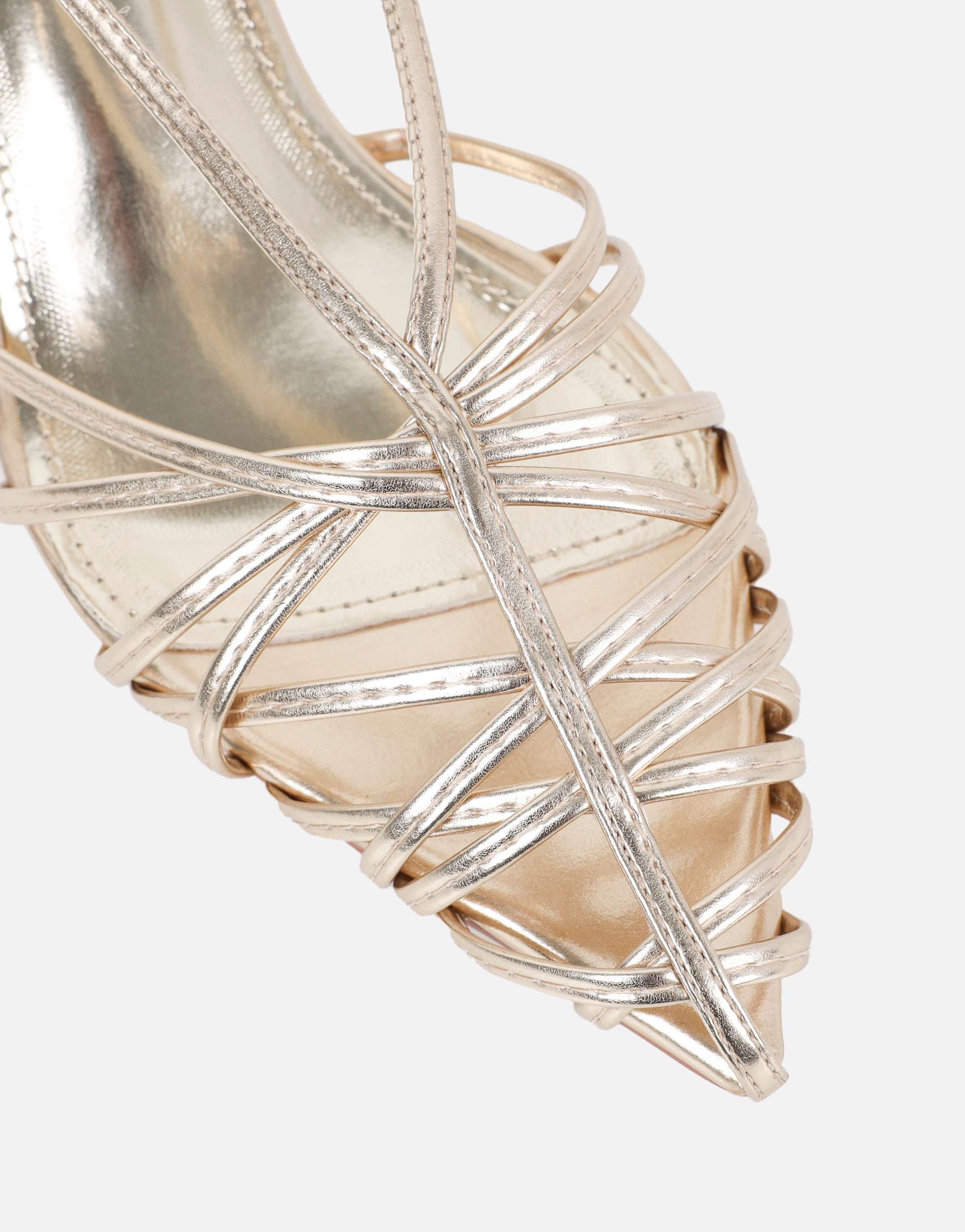 Nadia Gold Metallic Strappy Caged Sandals | SIMMI London