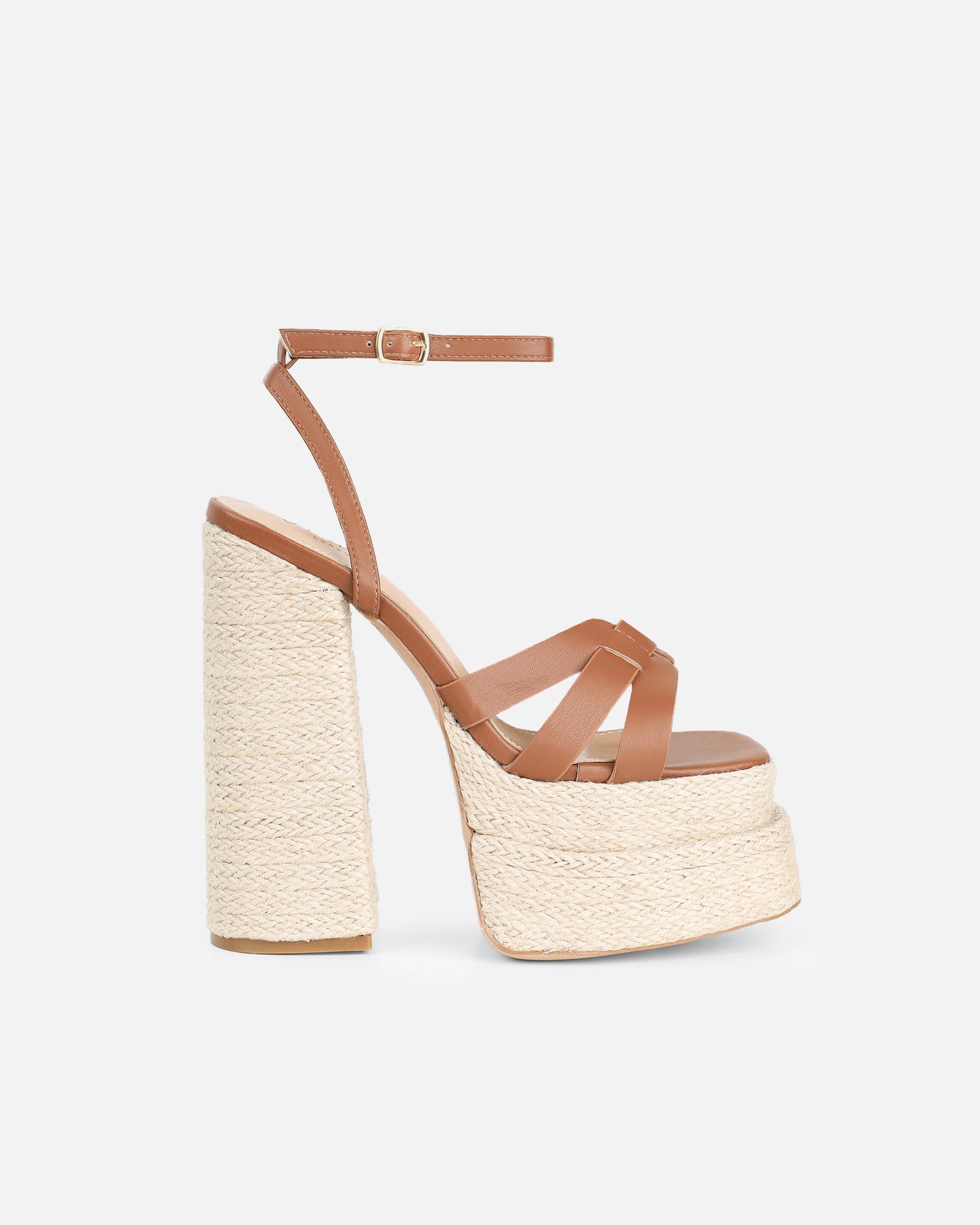 Papzi Tan Platform Heeled Sandals | SIMMI London