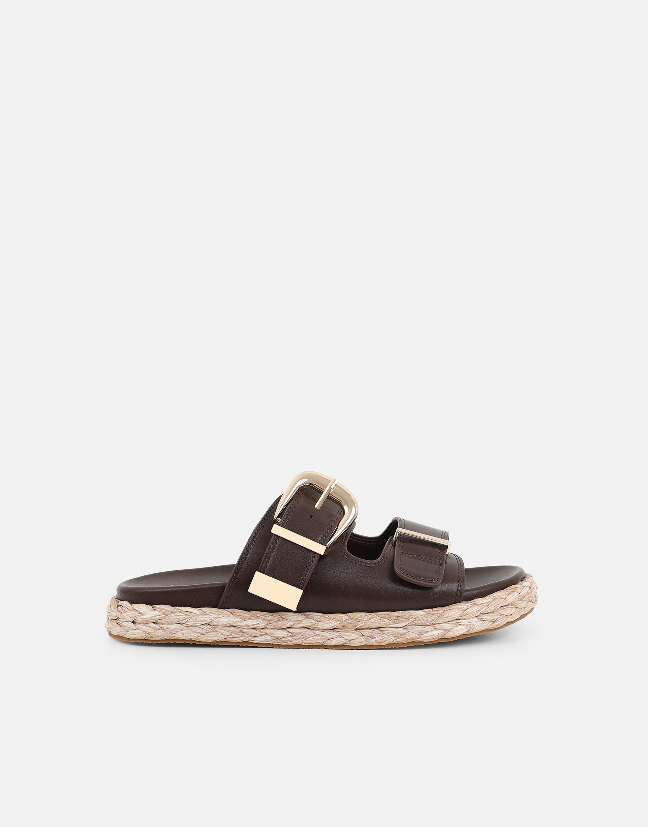 Nancy Brown Buckle Raffia Chunky Outsole Flats | SIMMI London