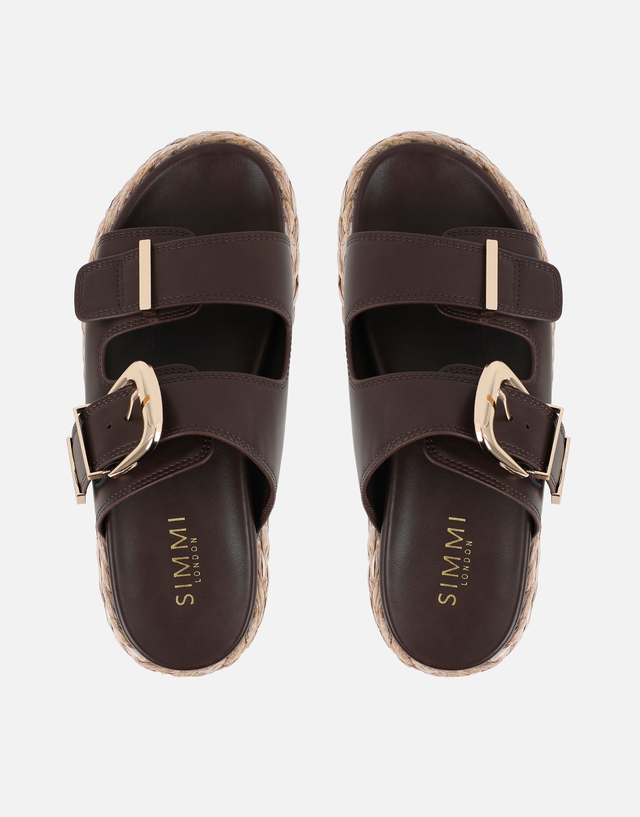 Nancy Brown Buckle Raffia Chunky Outsole Flats | SIMMI London