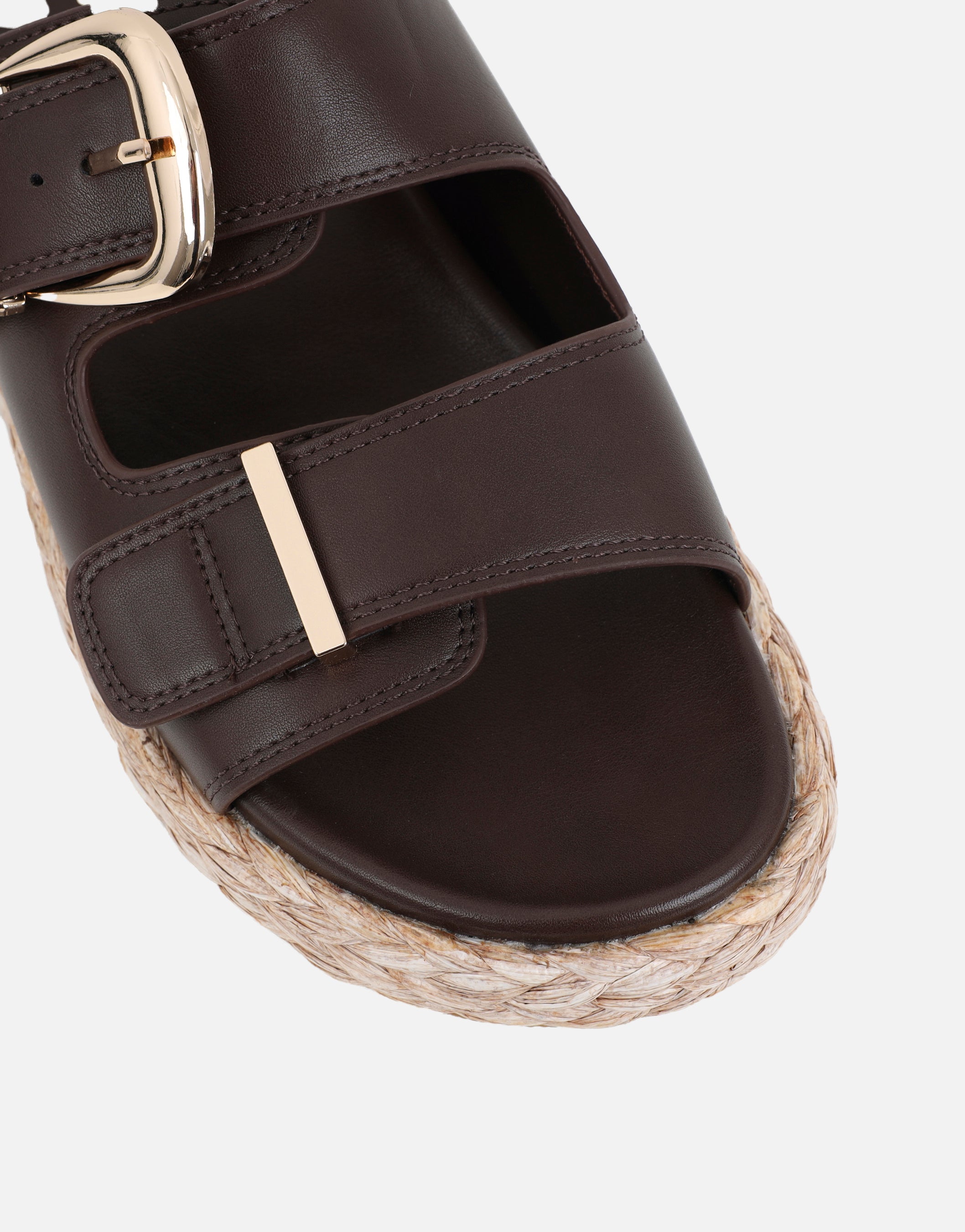 Nancy Brown Buckle Raffia Chunky Outsole Flats | SIMMI London