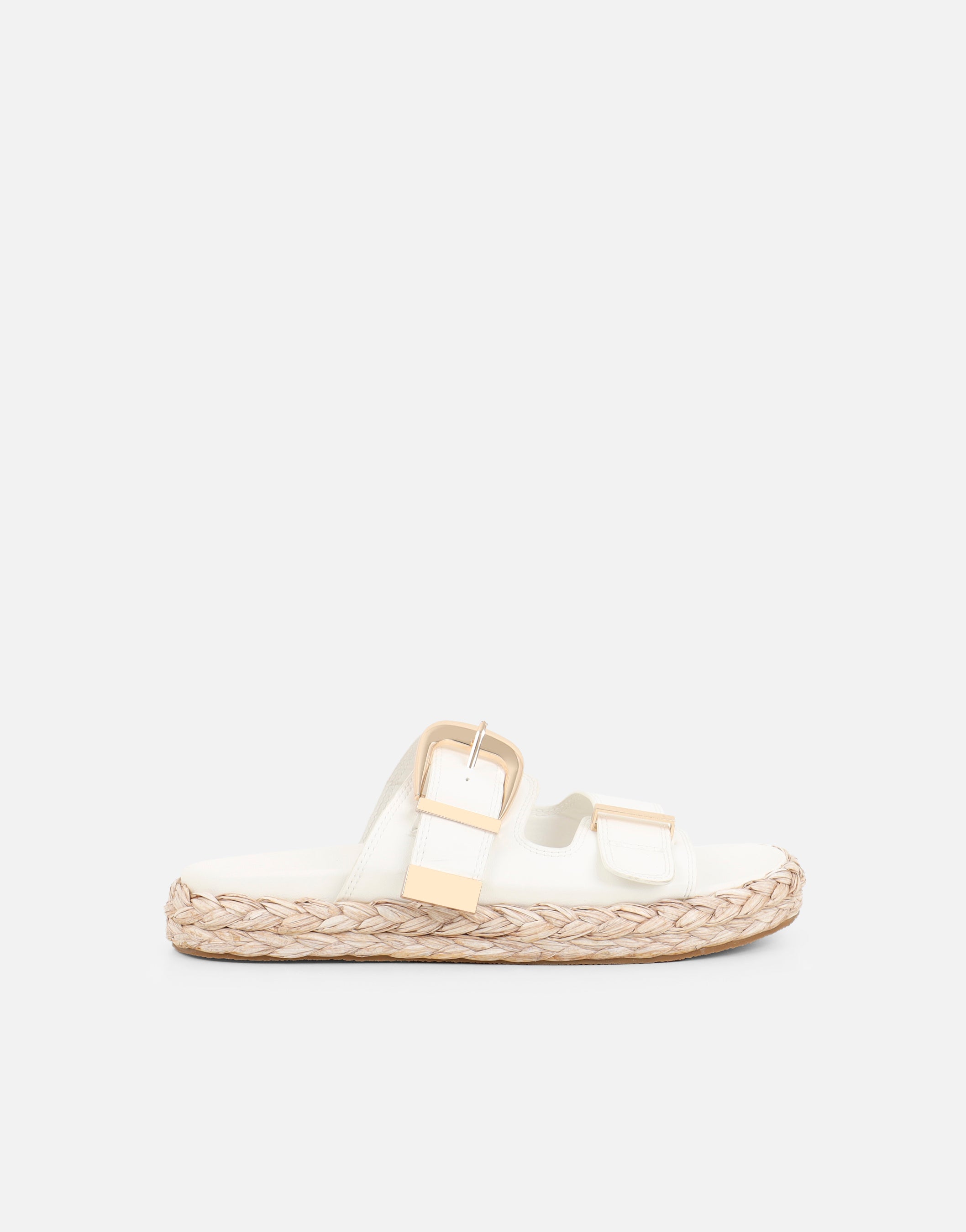 Nancy White Buckle Raffia Chunky Outsole Flats | SIMMI London
