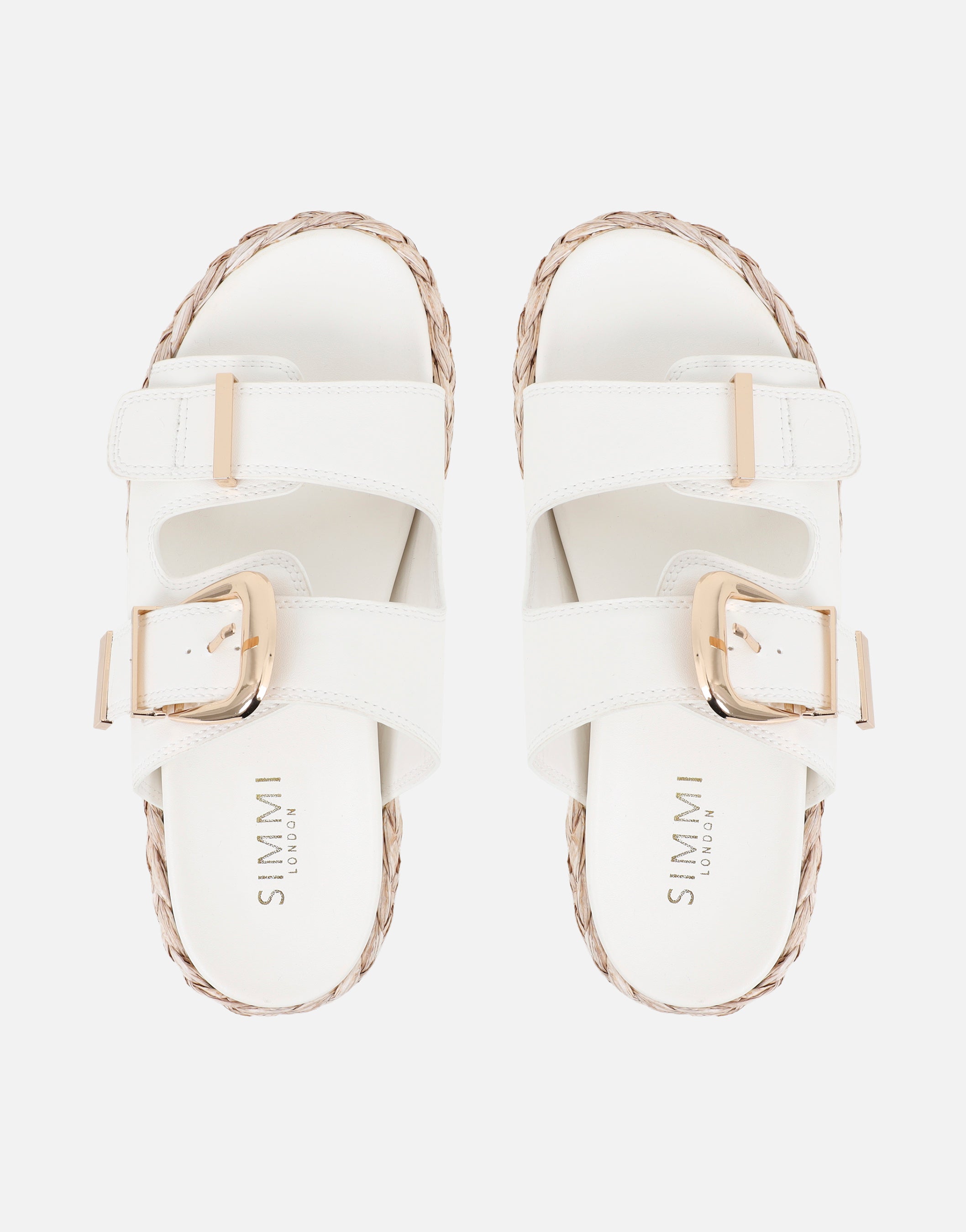 Nancy White Buckle Raffia Chunky Outsole Flats | SIMMI London