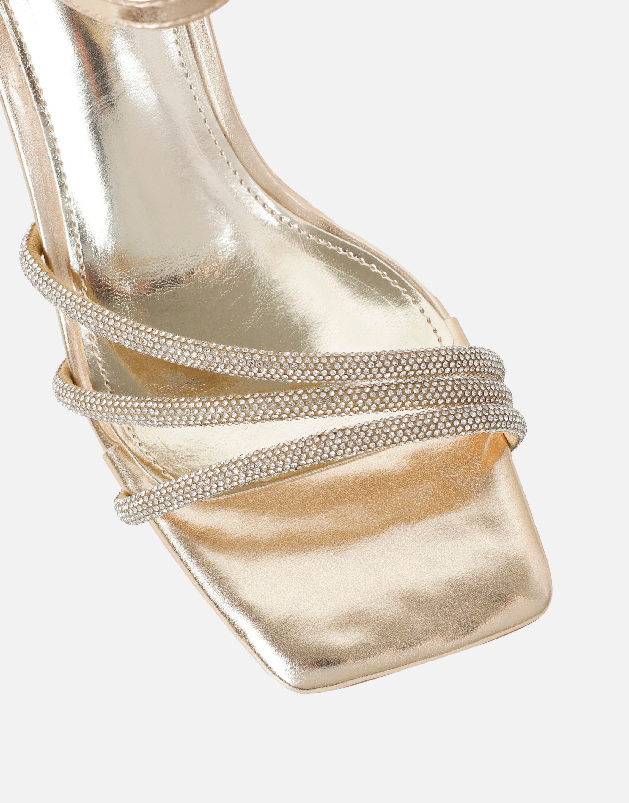 Naya Gold Metallic Diamante Block Heeled Sandals | SIMMI London