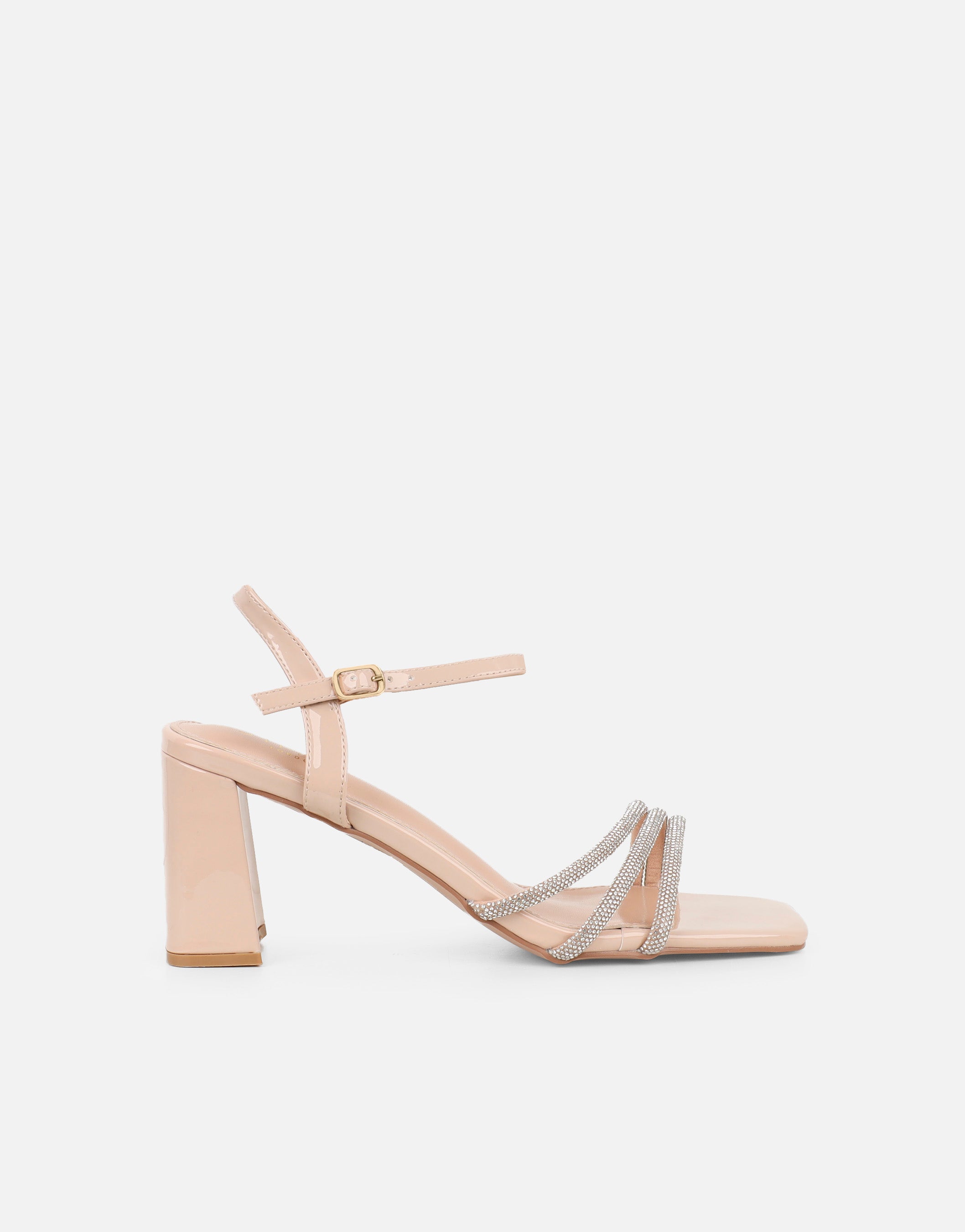 Naya Nude Patent Diamante Block Heeled Sandals | SIMMI London