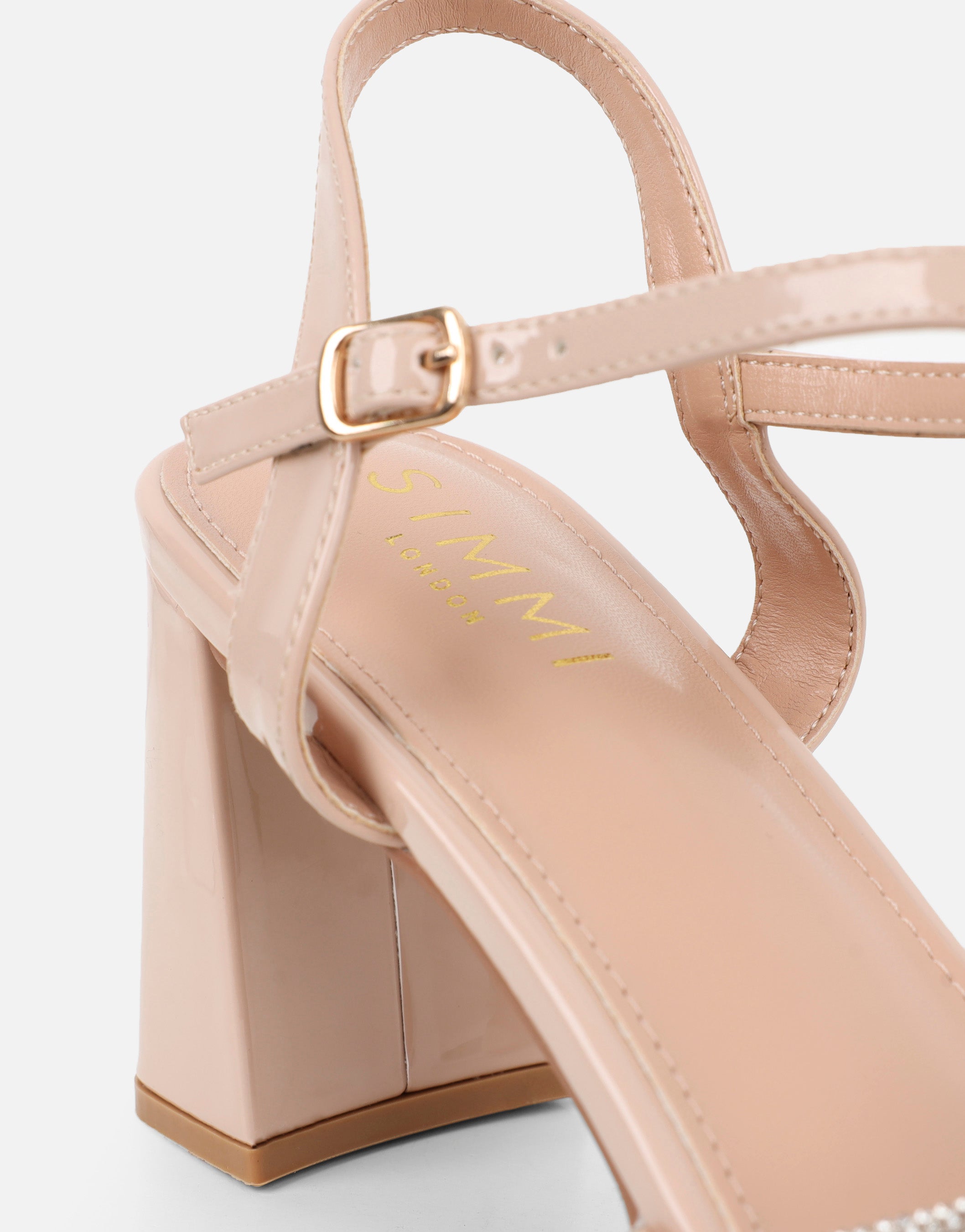 Naya Nude Patent Diamante Block Heeled Sandals | SIMMI London