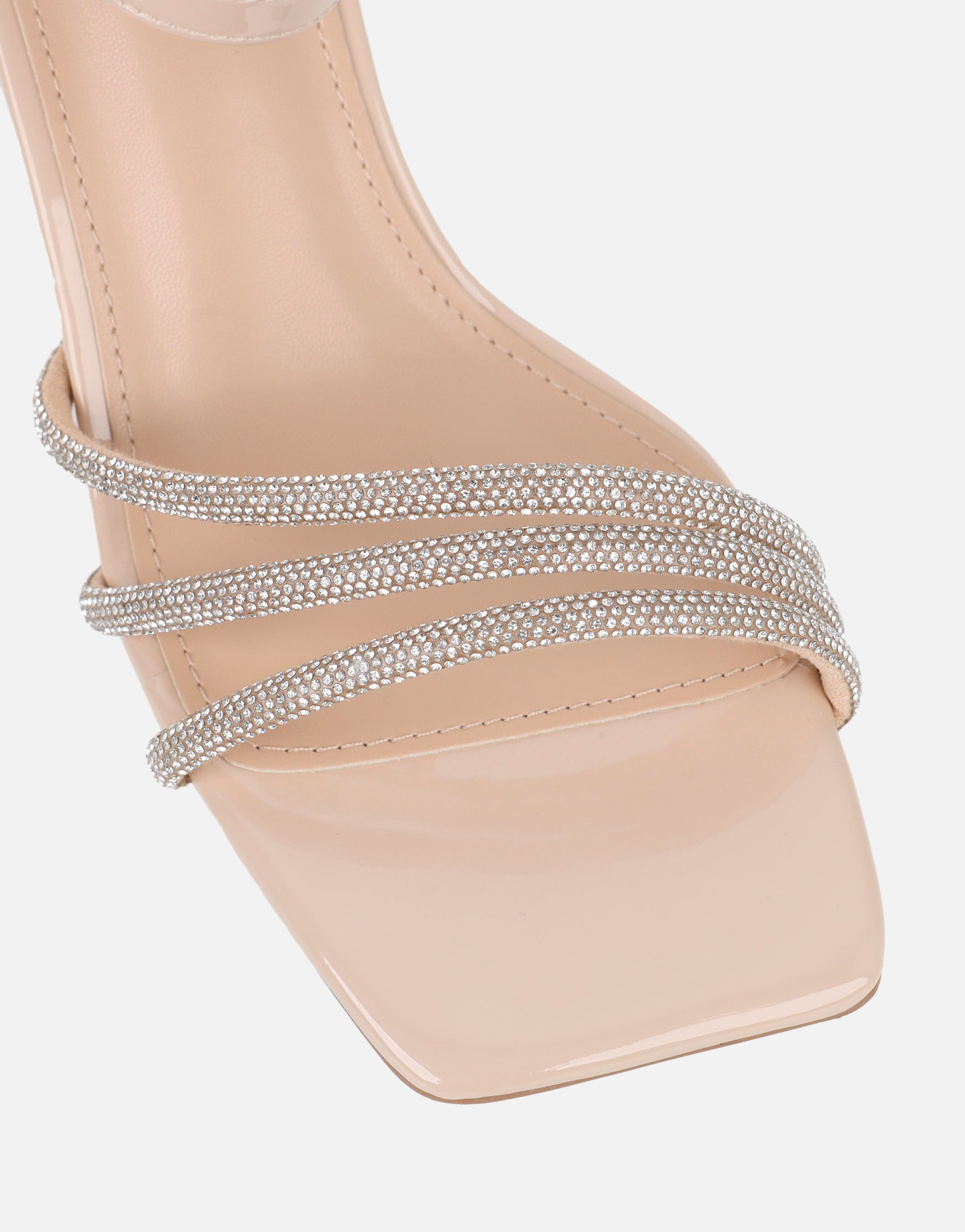 Naya Nude Patent Diamante Block Heeled Sandals | SIMMI London