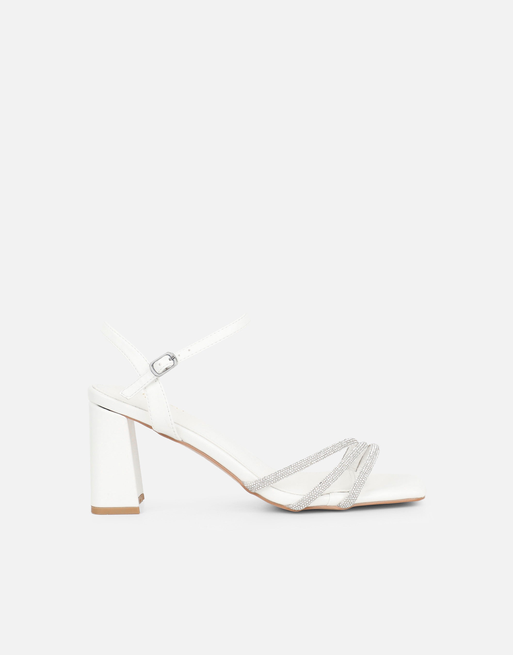 Naya White Diamante Block Heeled Sandals | SIMMI London