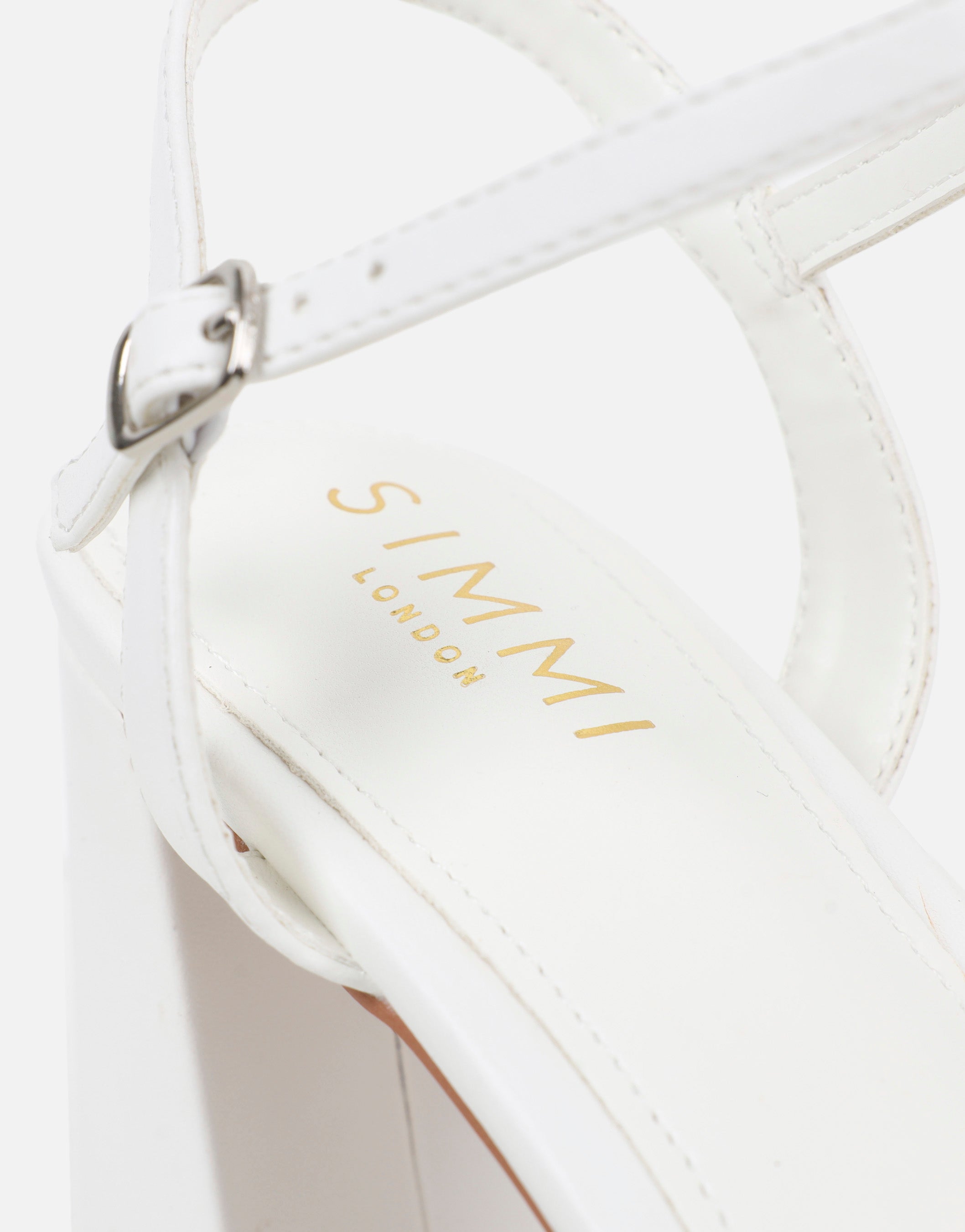 Naya White Diamante Block Heeled Sandals | SIMMI London