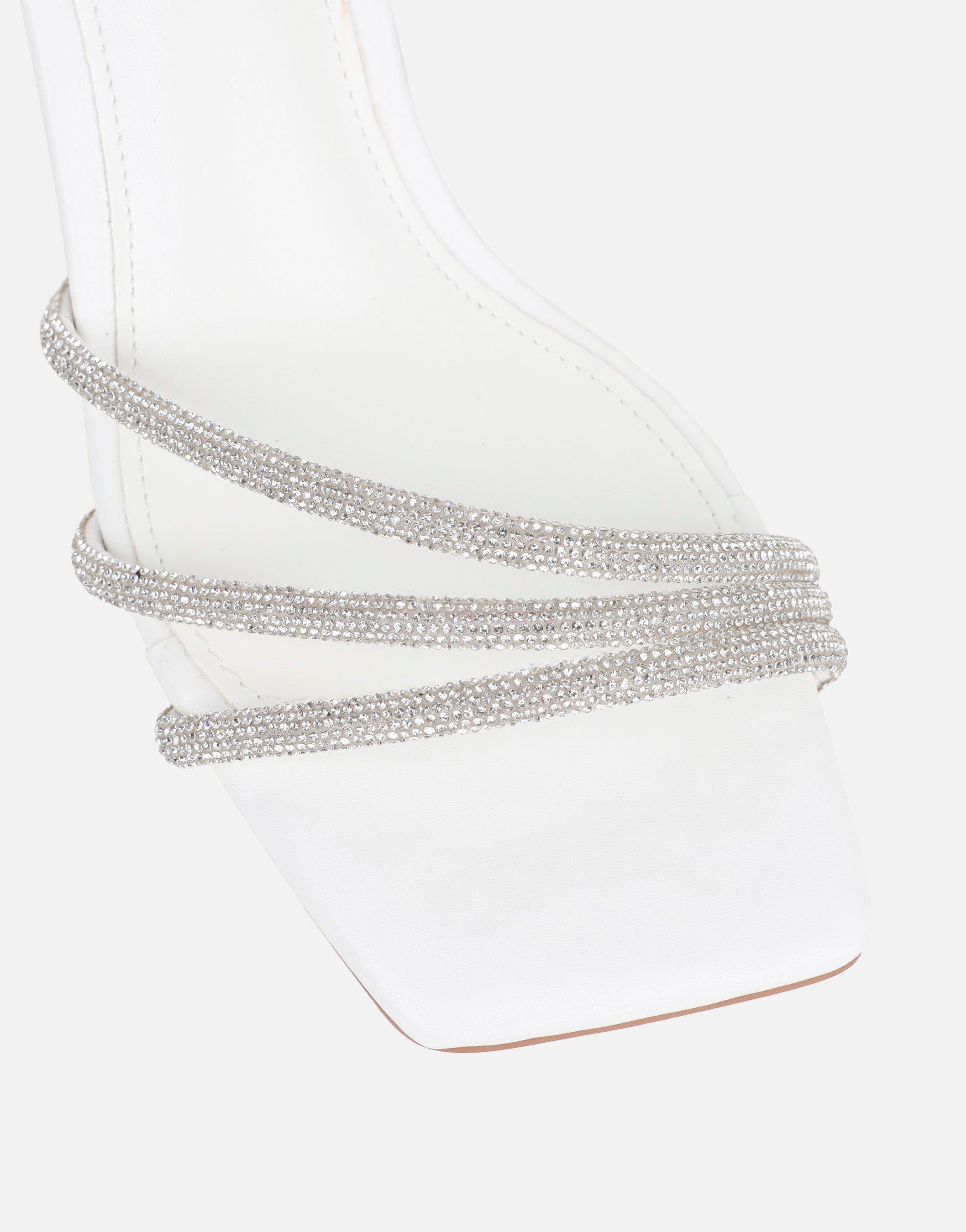 Naya White Diamante Block Heeled Sandals | SIMMI London