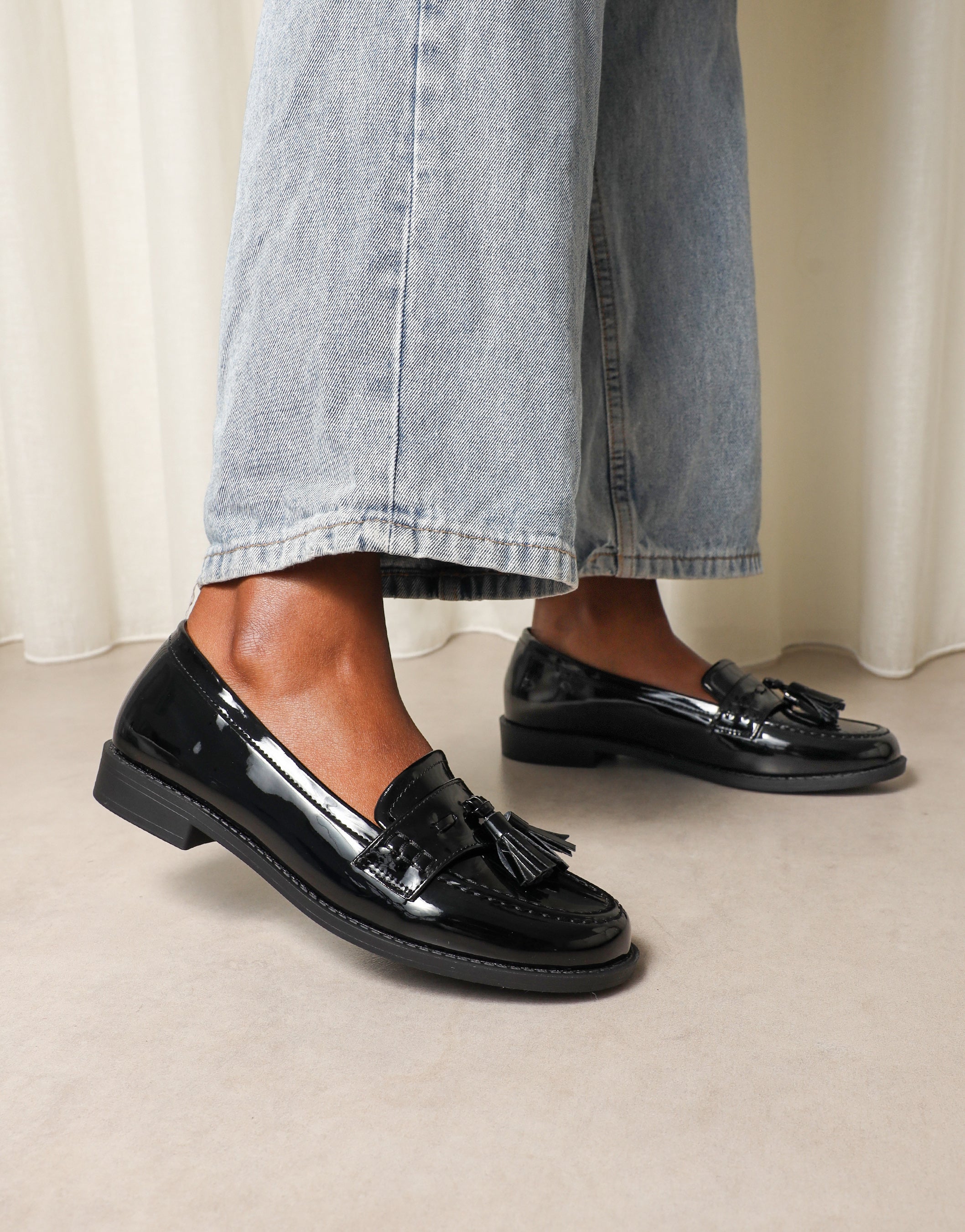 Nerri Black Patent Tassel Loafers | SIMMI London