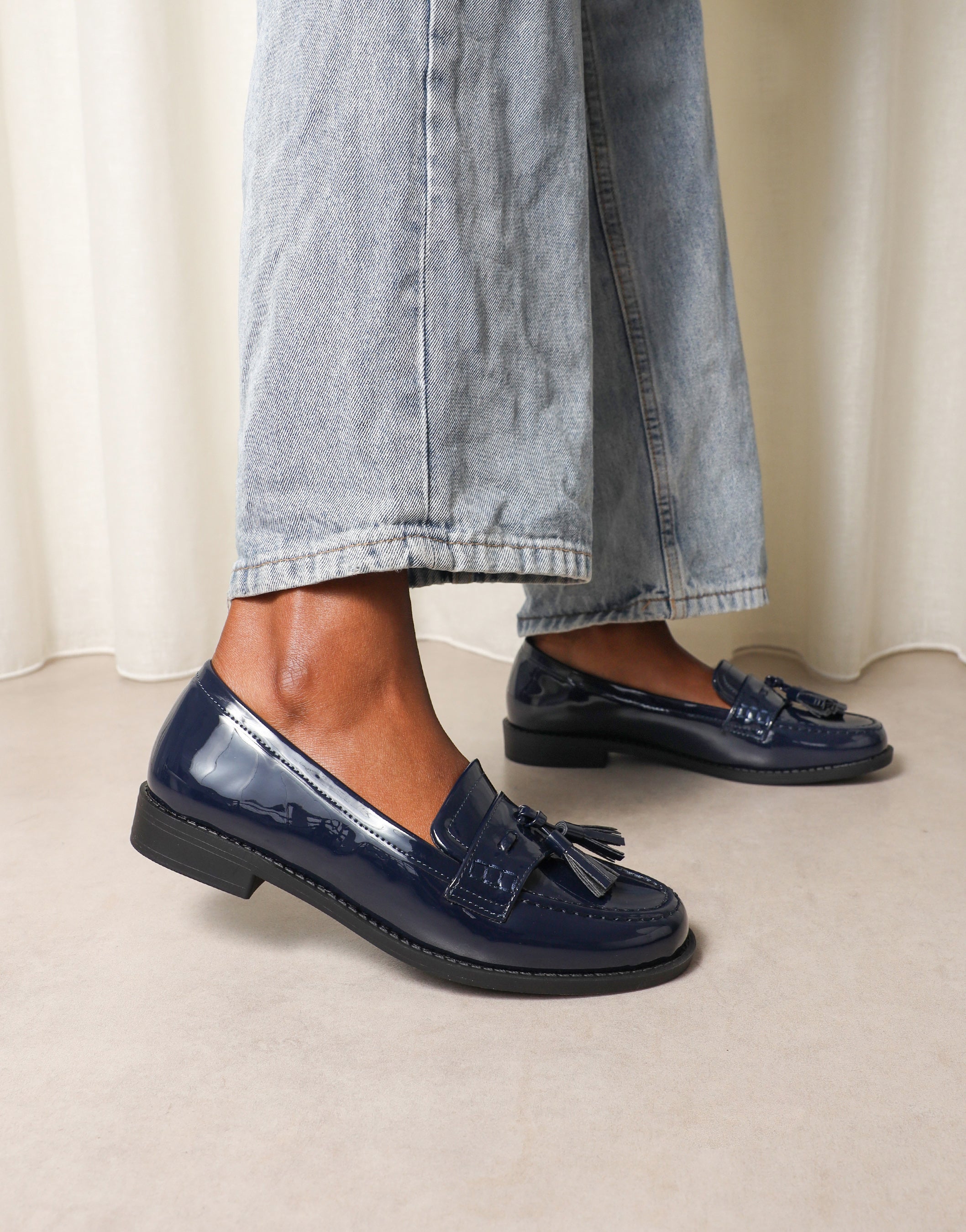 Nerri Navy Patent Tassel Loafers | SIMMI London