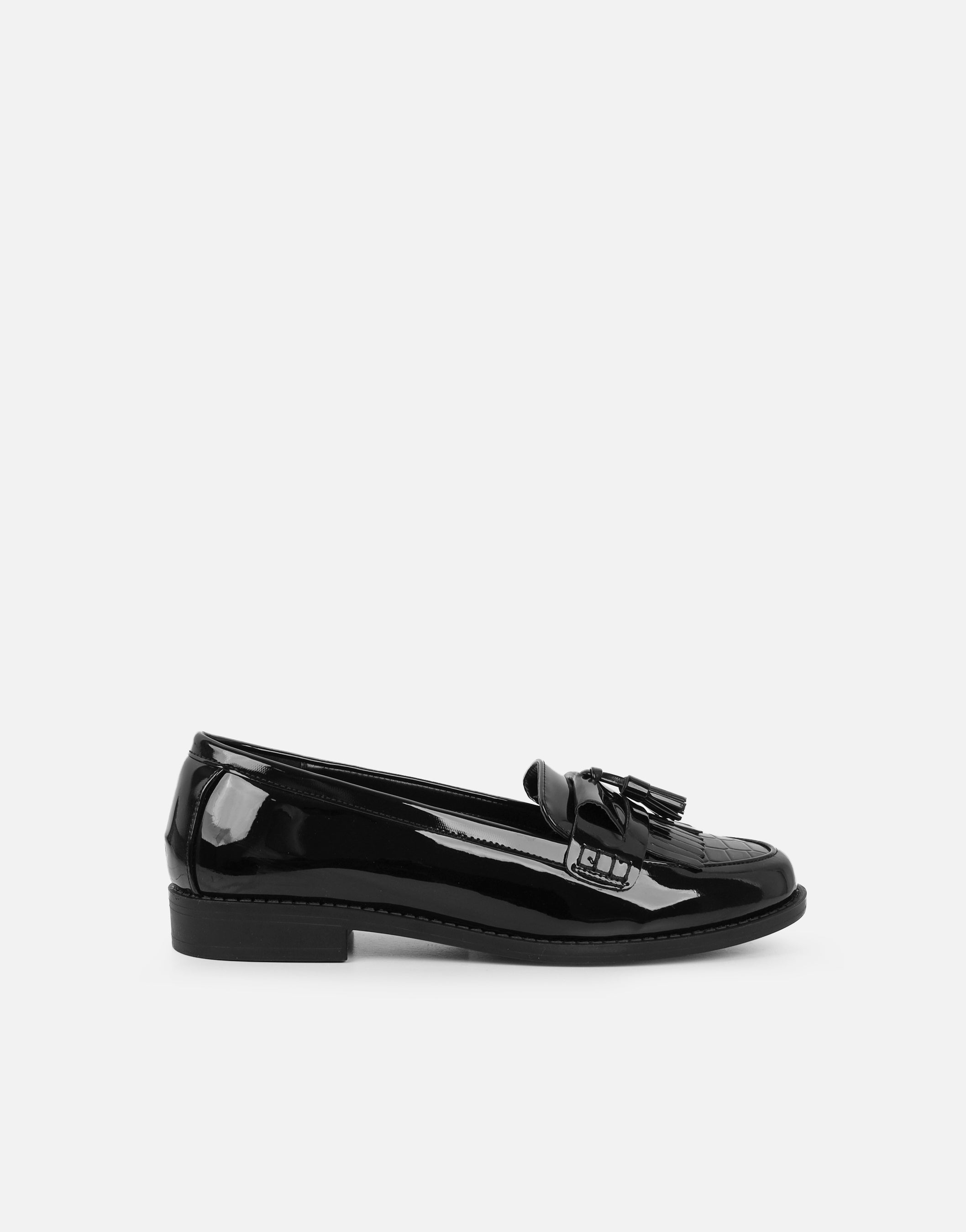 Arissa Black Patent Tassel Loafers | SIMMI London