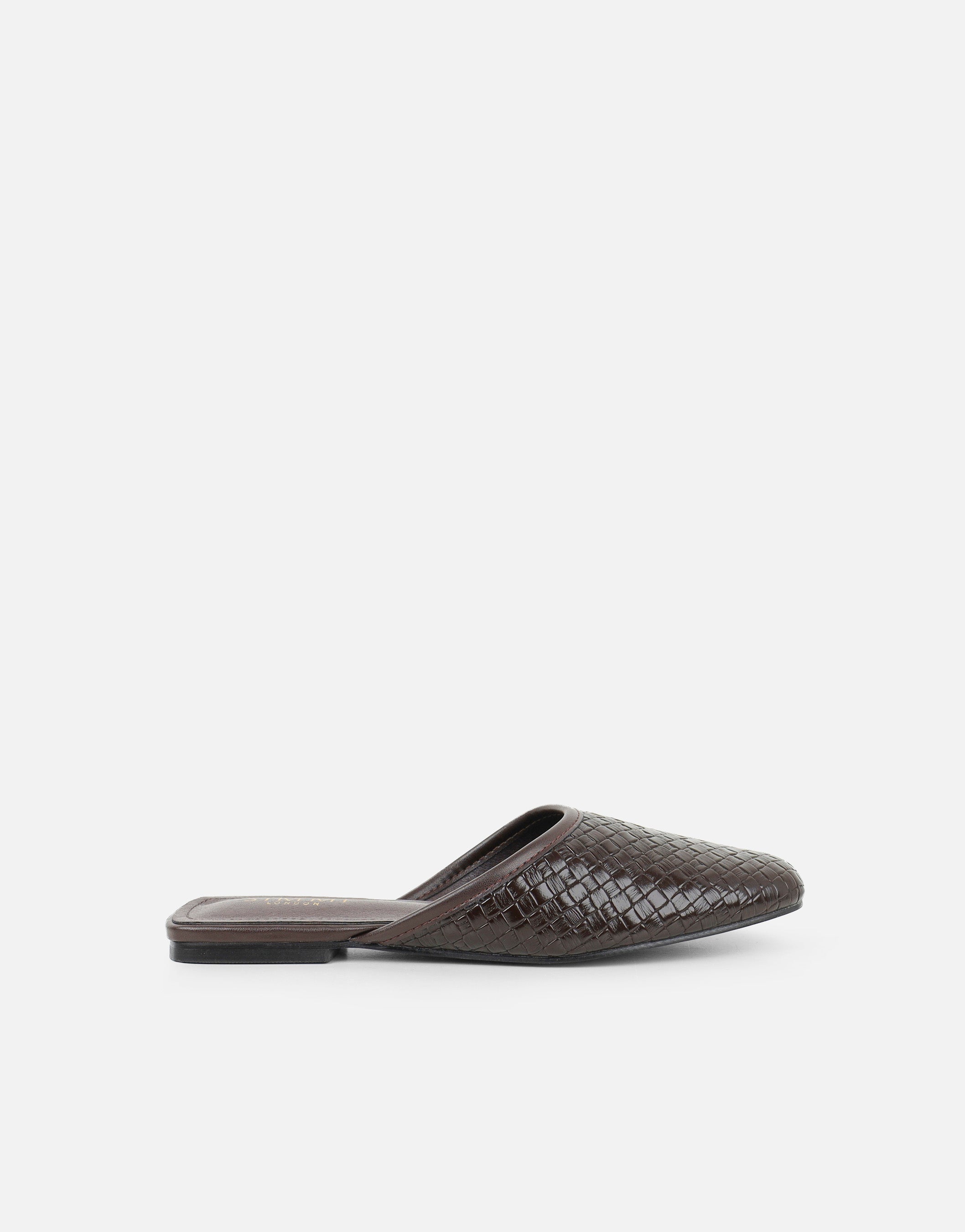 Nichola Chocolate Embossed Woven Slip On Flats | SIMMI London