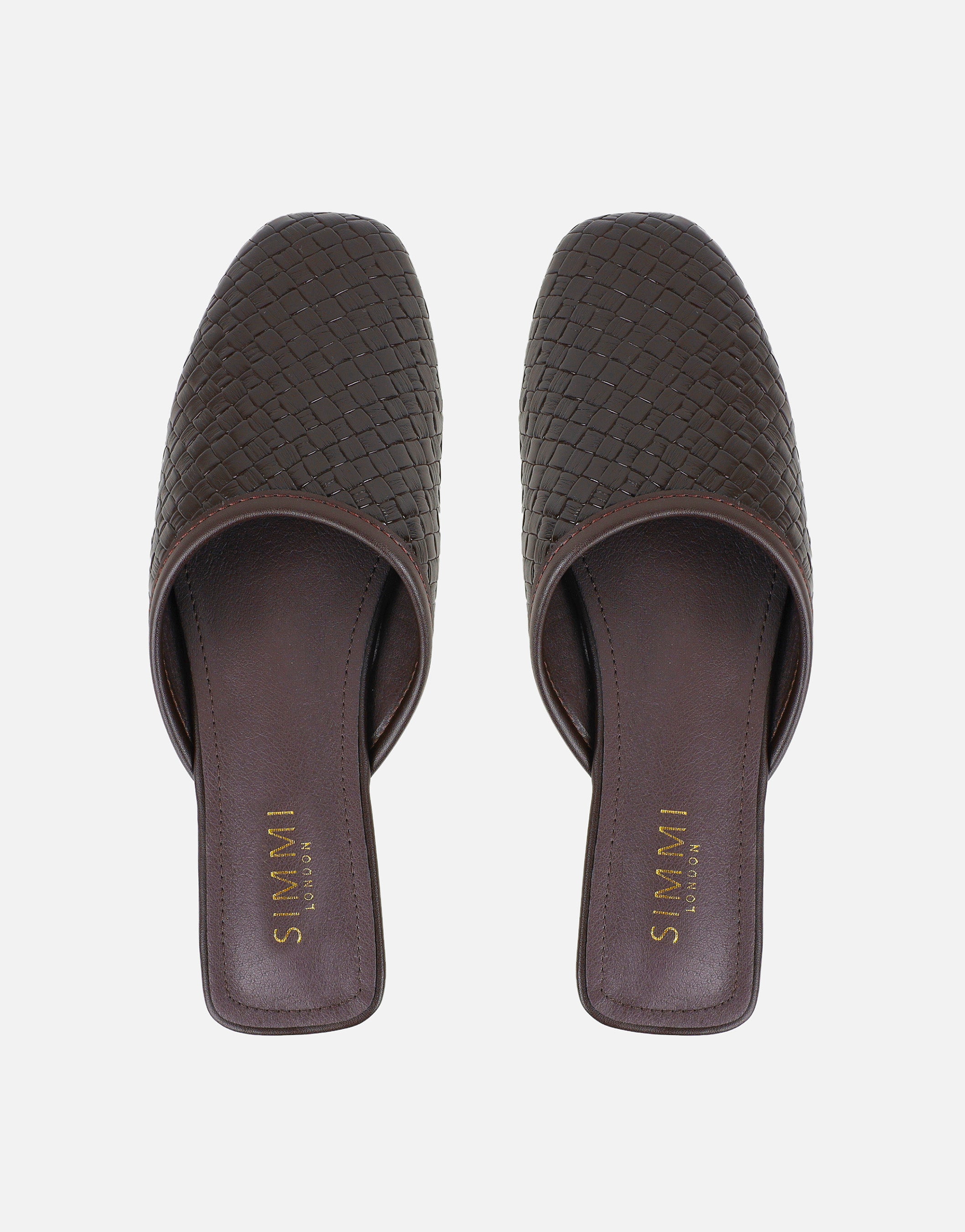 Nichola Chocolate Embossed Woven Slip On Flats | SIMMI London