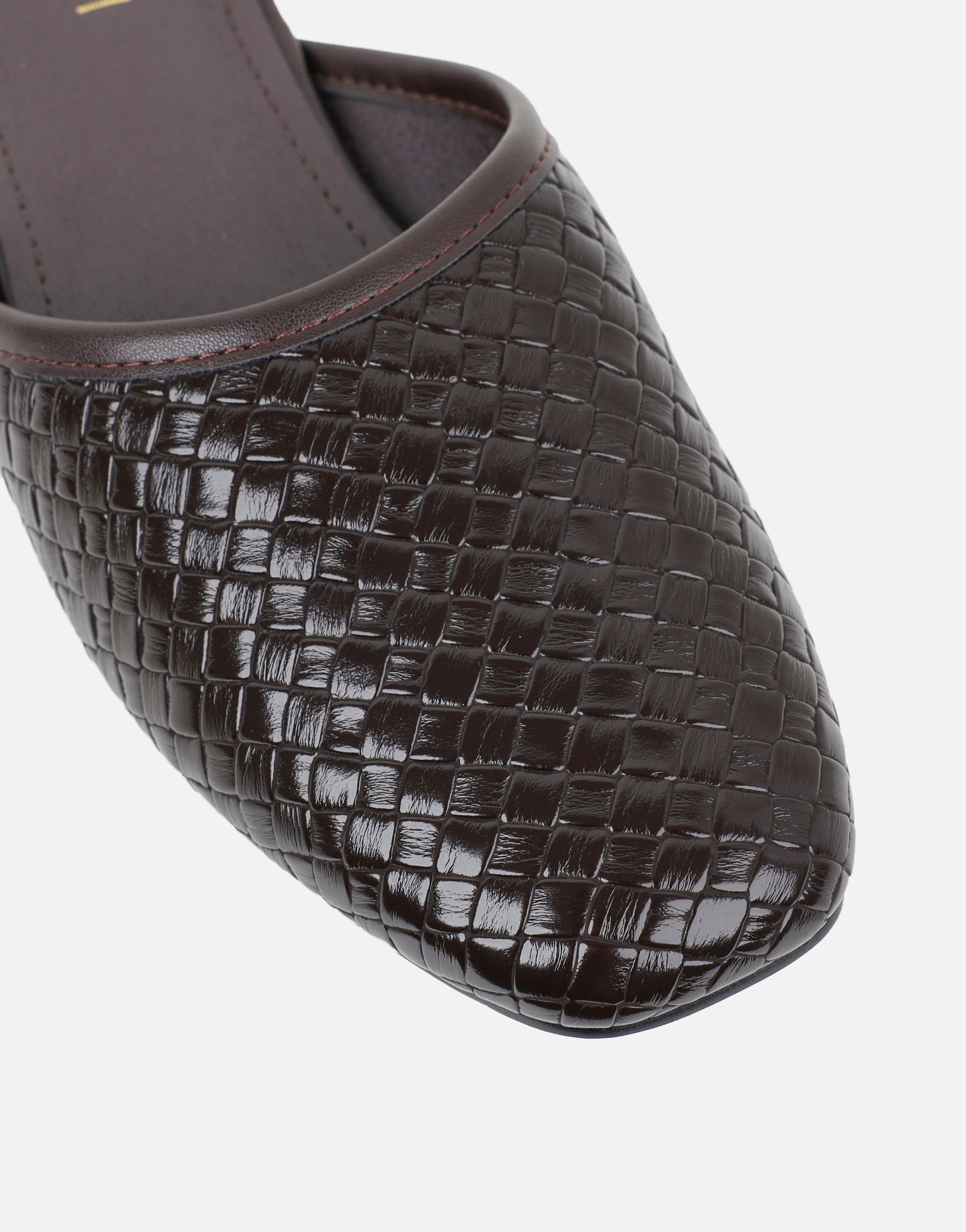 Nichola Chocolate Embossed Woven Slip On Flats | SIMMI London