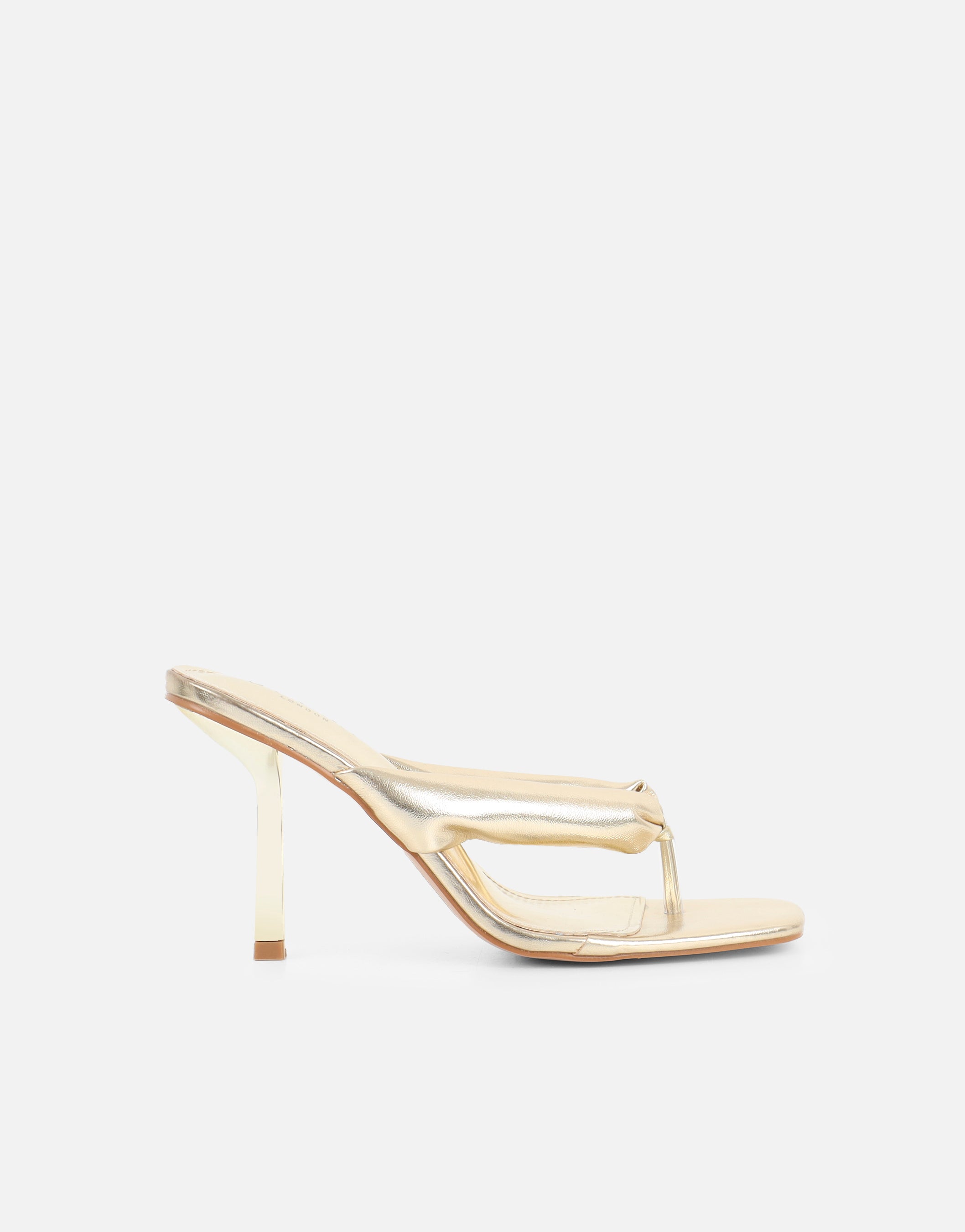 Lila Gold Metalic Toe Thong Heeled Sandals | SIMMI London