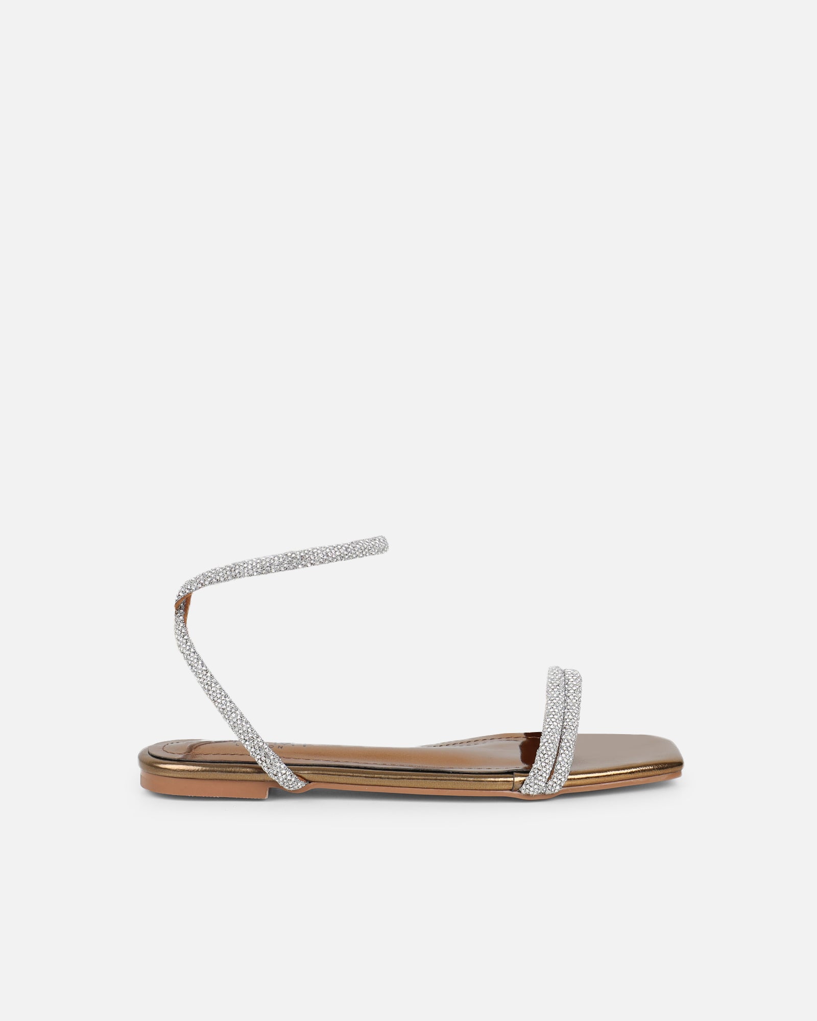 Shezz Bronze Metallic Diamante Flat Sandals | SIMMI London
