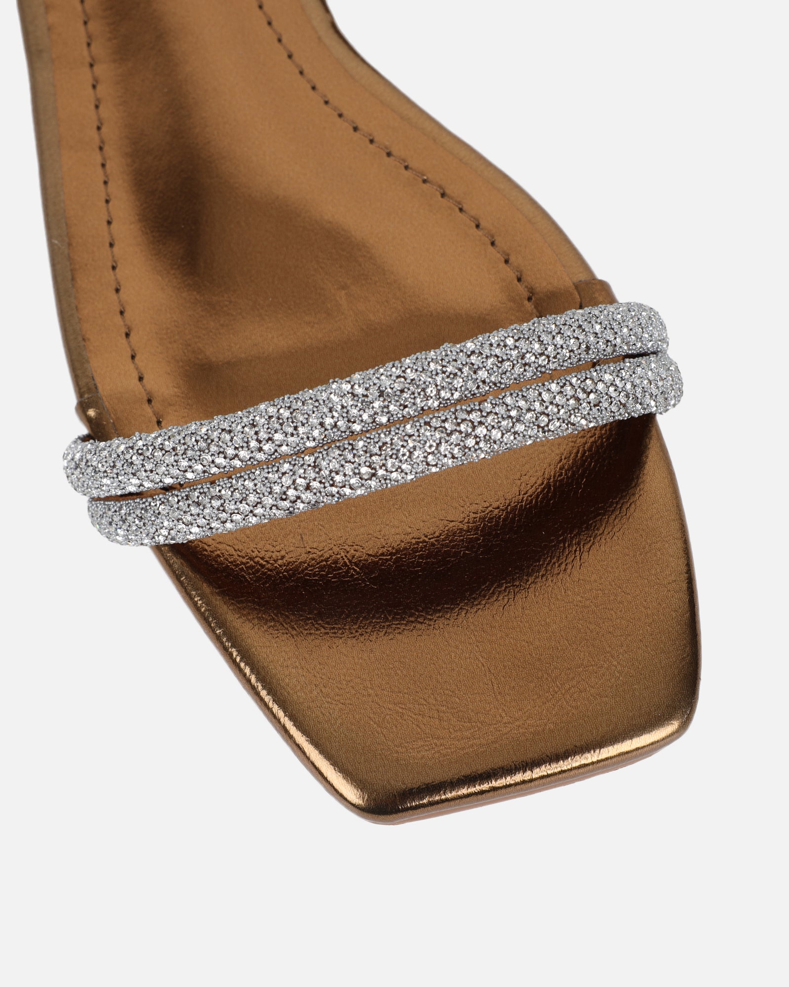 Shezz Bronze Metallic Diamante Flat Sandals | SIMMI London