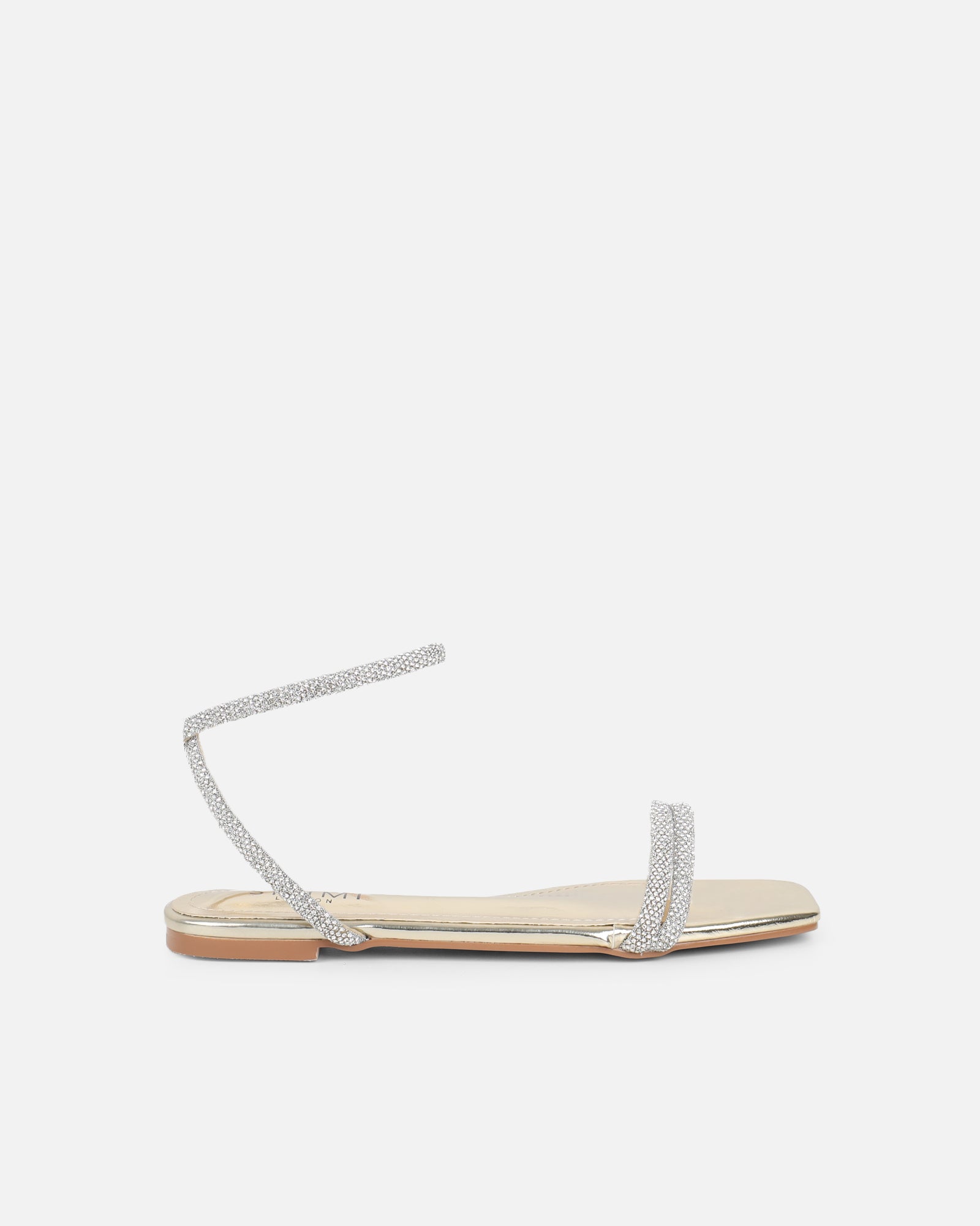 Shezz Gold Metallic Diamante Flat Sandals | SIMMI London