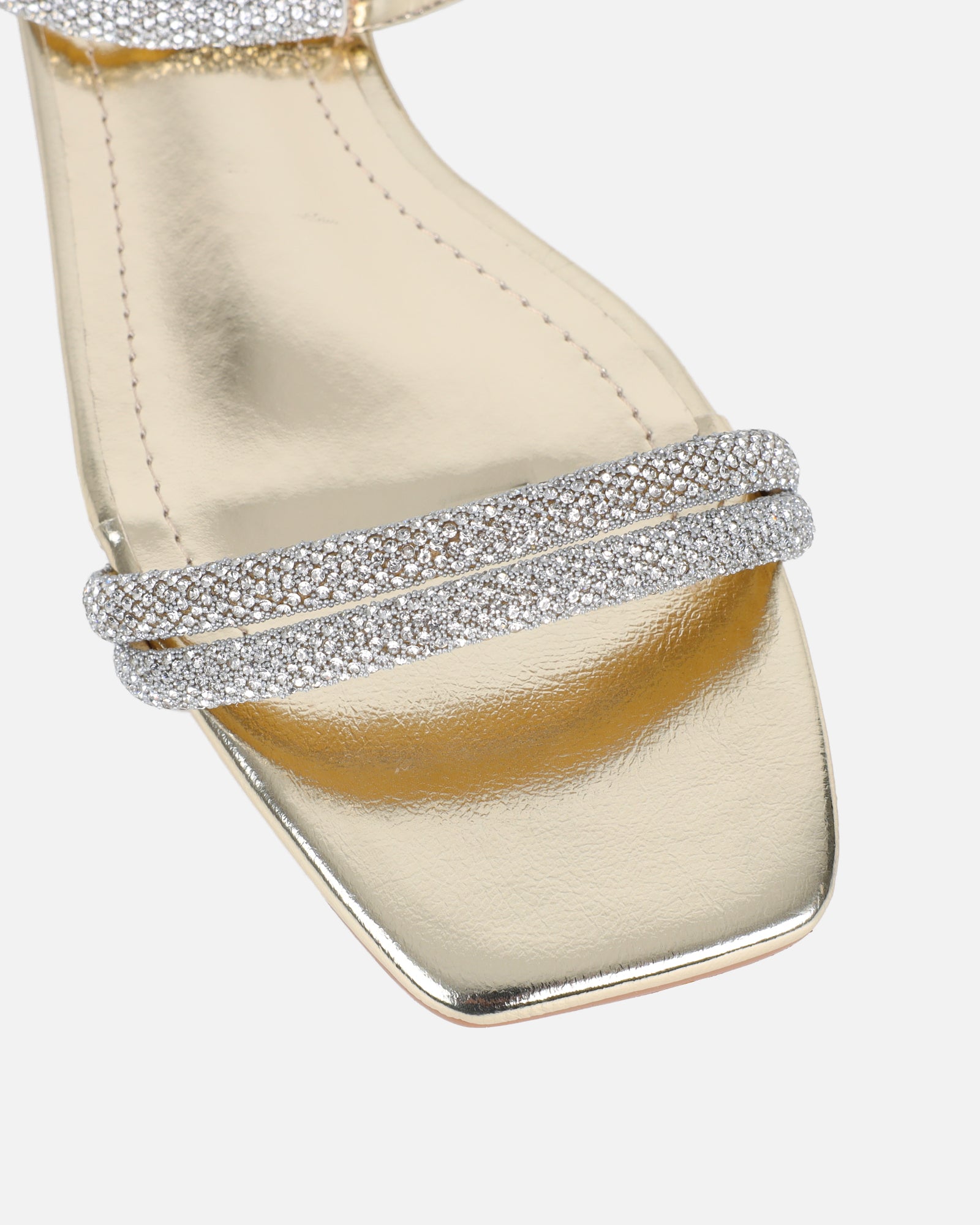 Shezz Gold Metallic Diamante Flat Sandals | SIMMI London