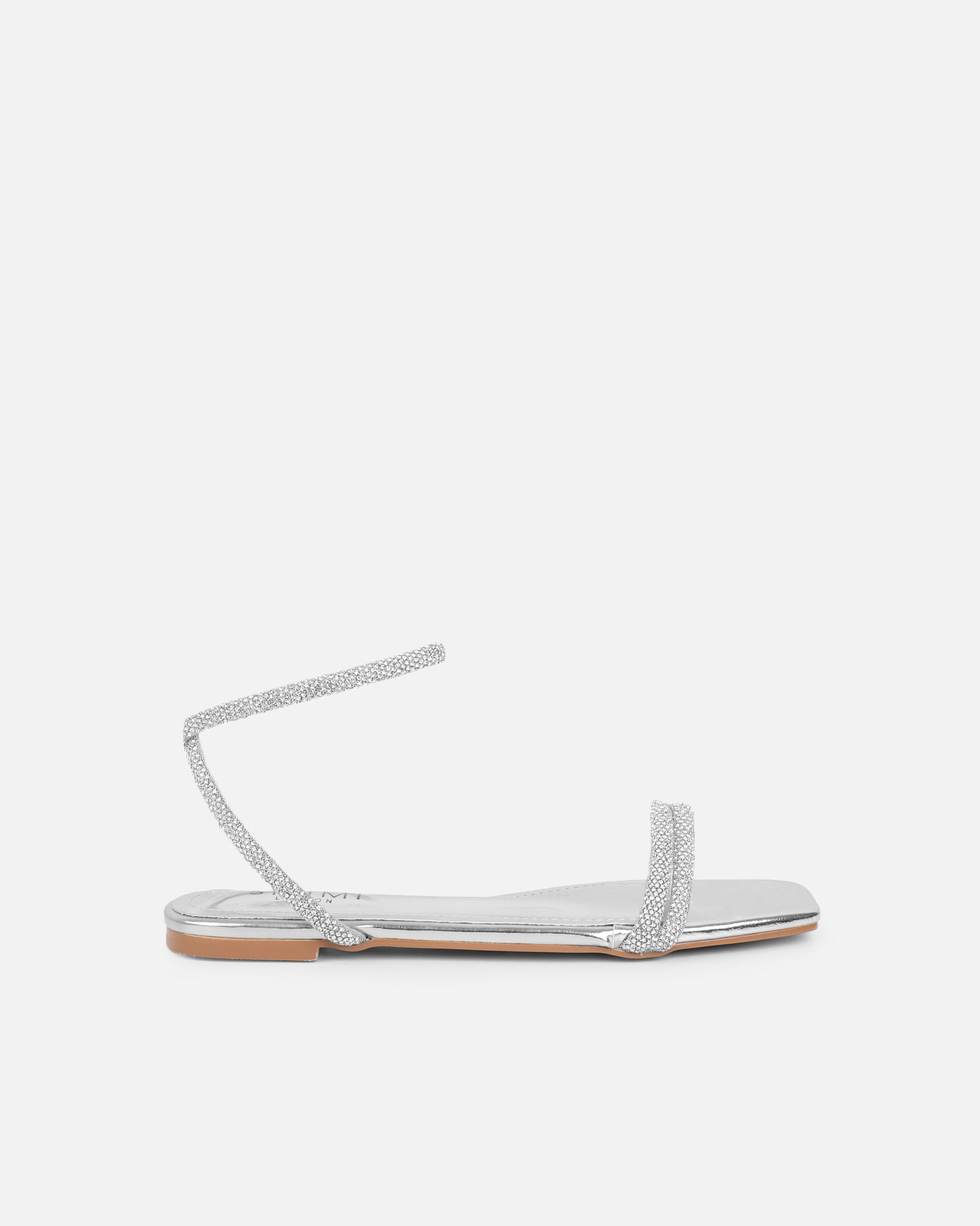 Shezz Silver Metallic Diamante Flat Sandals | SIMMI London