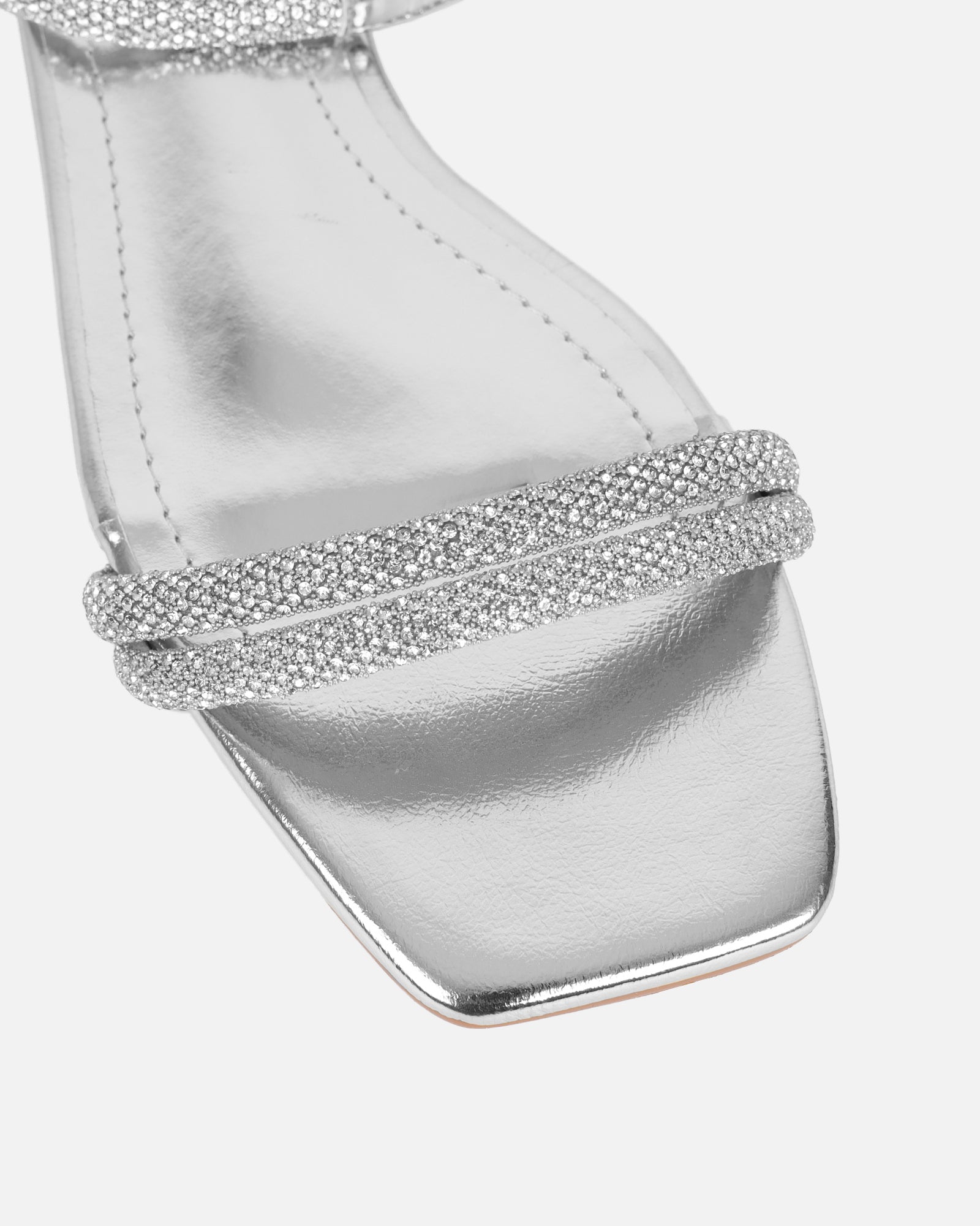 Shezz Silver Metallic Diamante Flat Sandals | SIMMI London