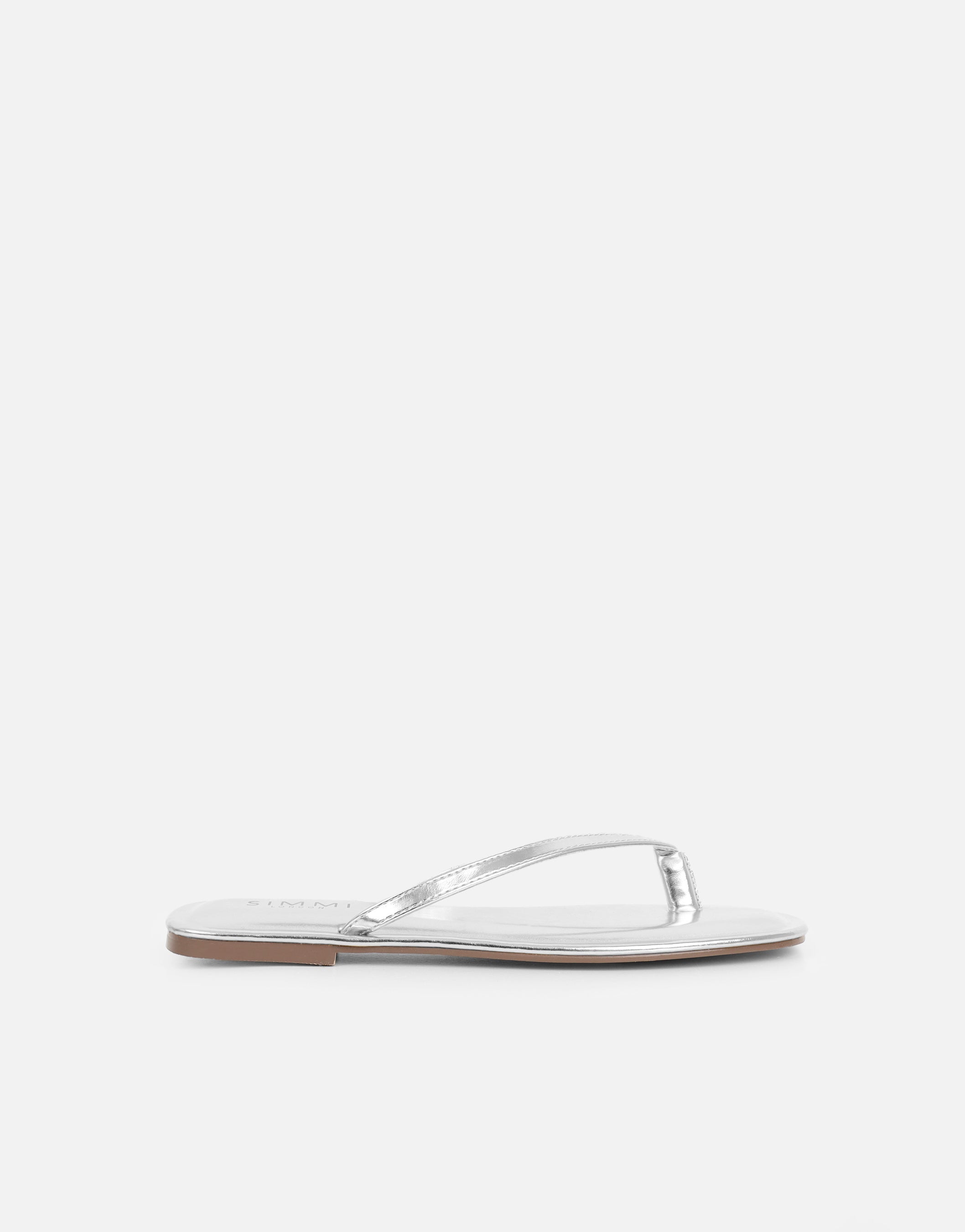 Kima Silver Metallic Flat Sandals | SIMMI London