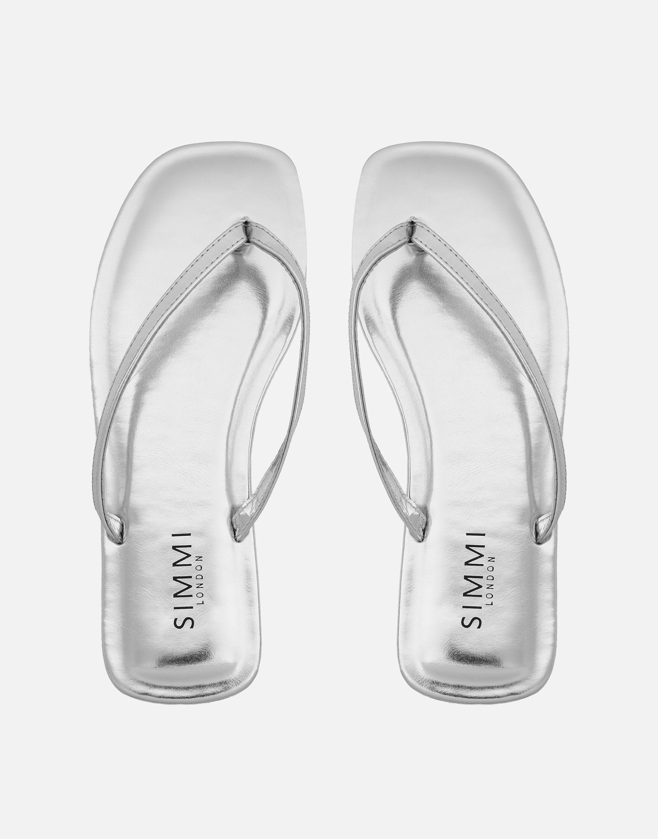 Kima Silver Metallic Flat Sandals | SIMMI London