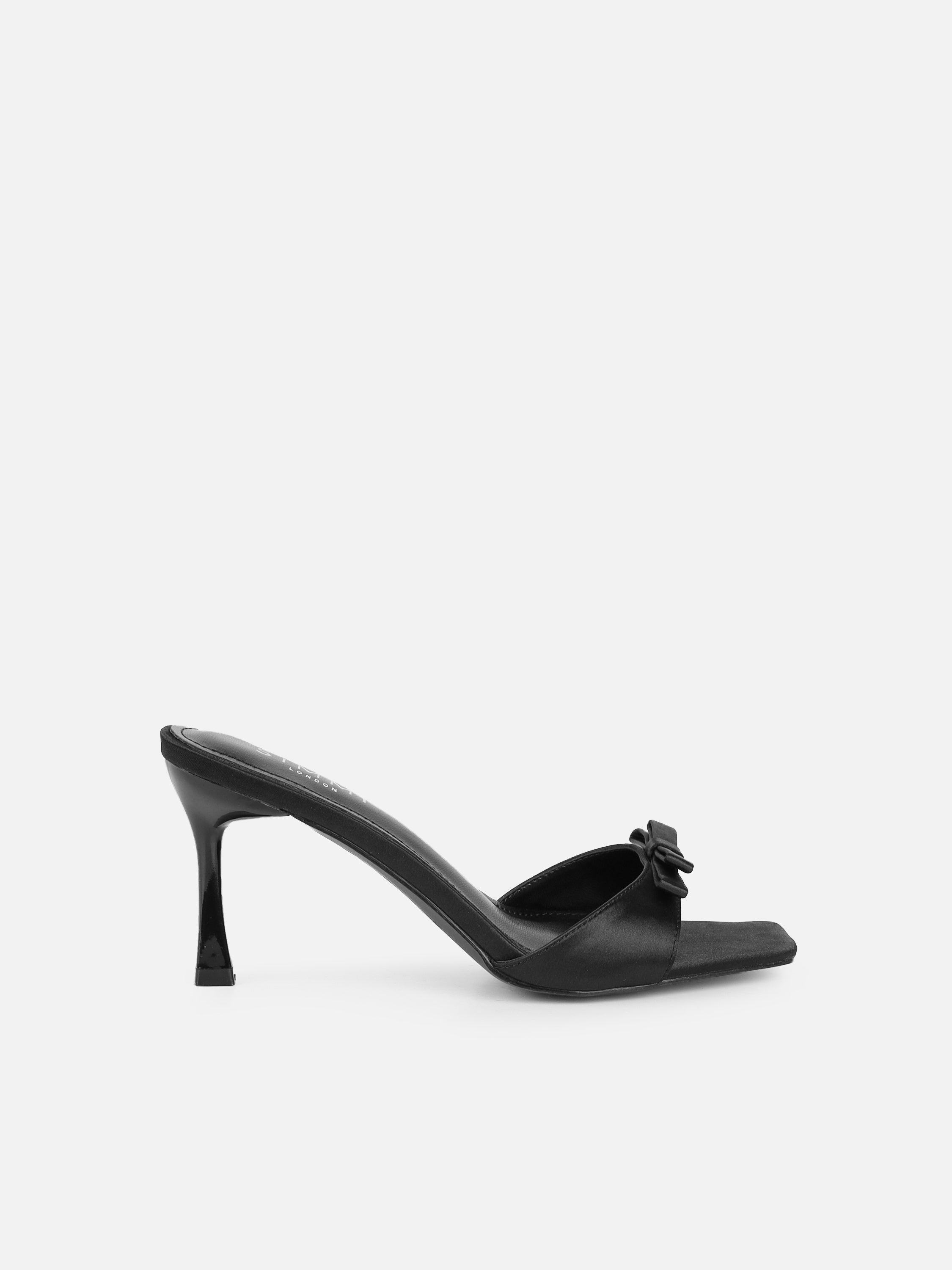 Polen Black Satin Bow Detail Mules | SIMMI London