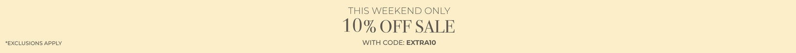 Promotional banner with 10% off sale text on a beige background