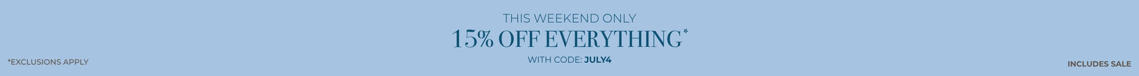 A promotional banner with a light blue background and white text reading 'THEWEAKING ONLY 15% OFF EVERYTHING' with smaller text below.