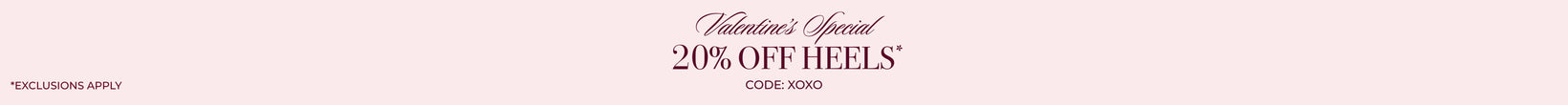 Promotional text for Valentine's Day sale on heels with a pink background