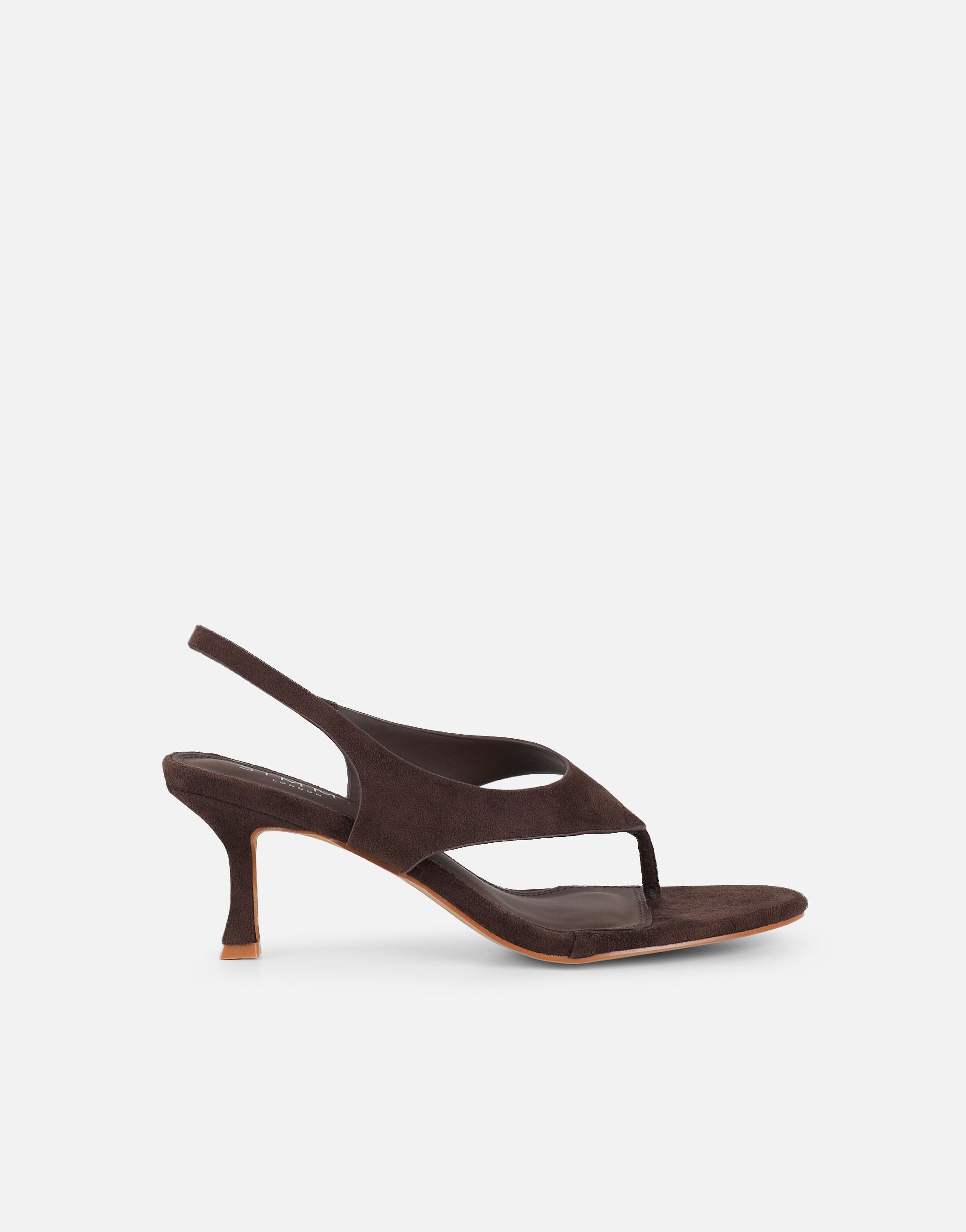 Raneece Brown Suede Toe Thong Heeled Sandals | SIMMI London