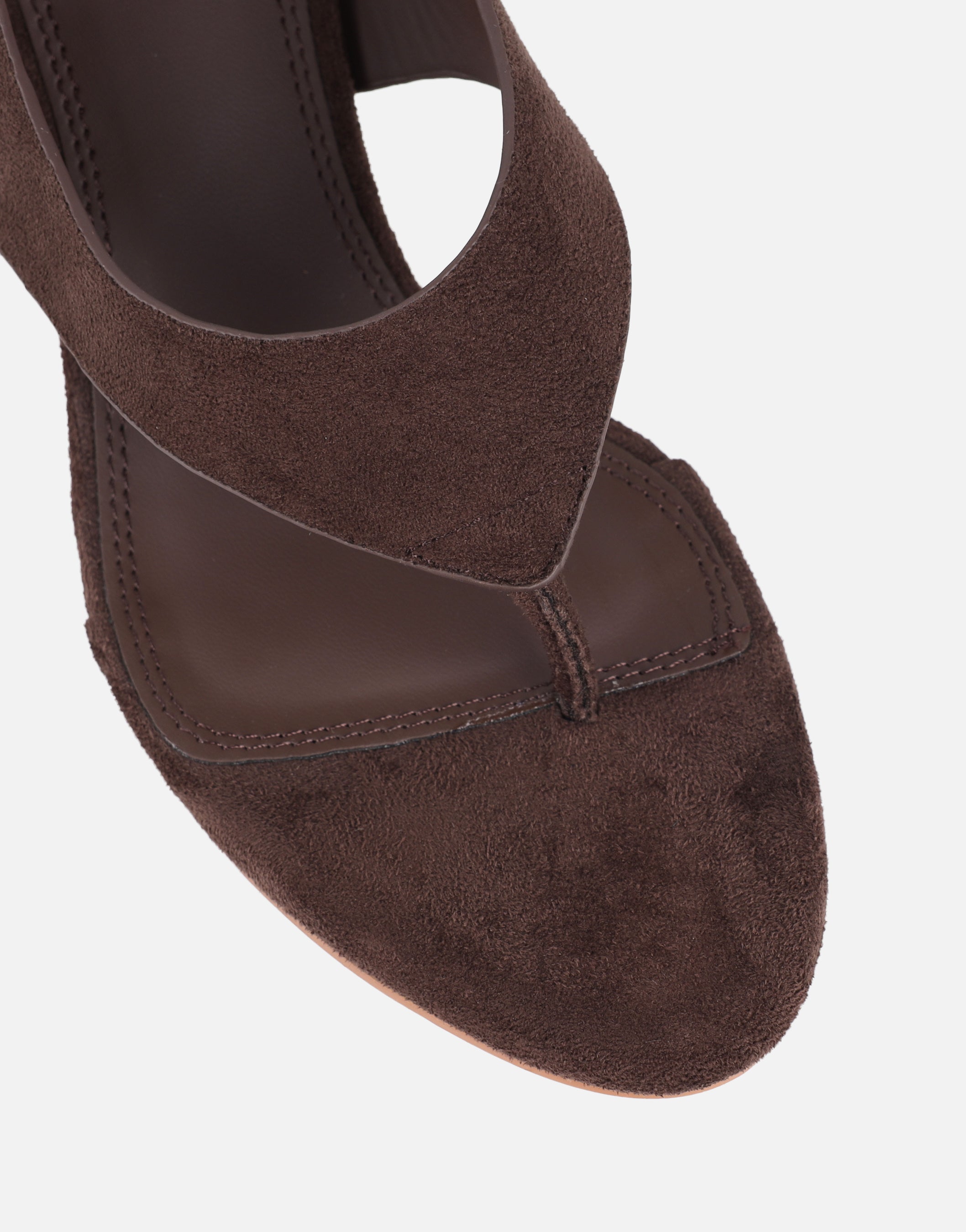 Raneece Brown Suede Toe Thong Heeled Sandals