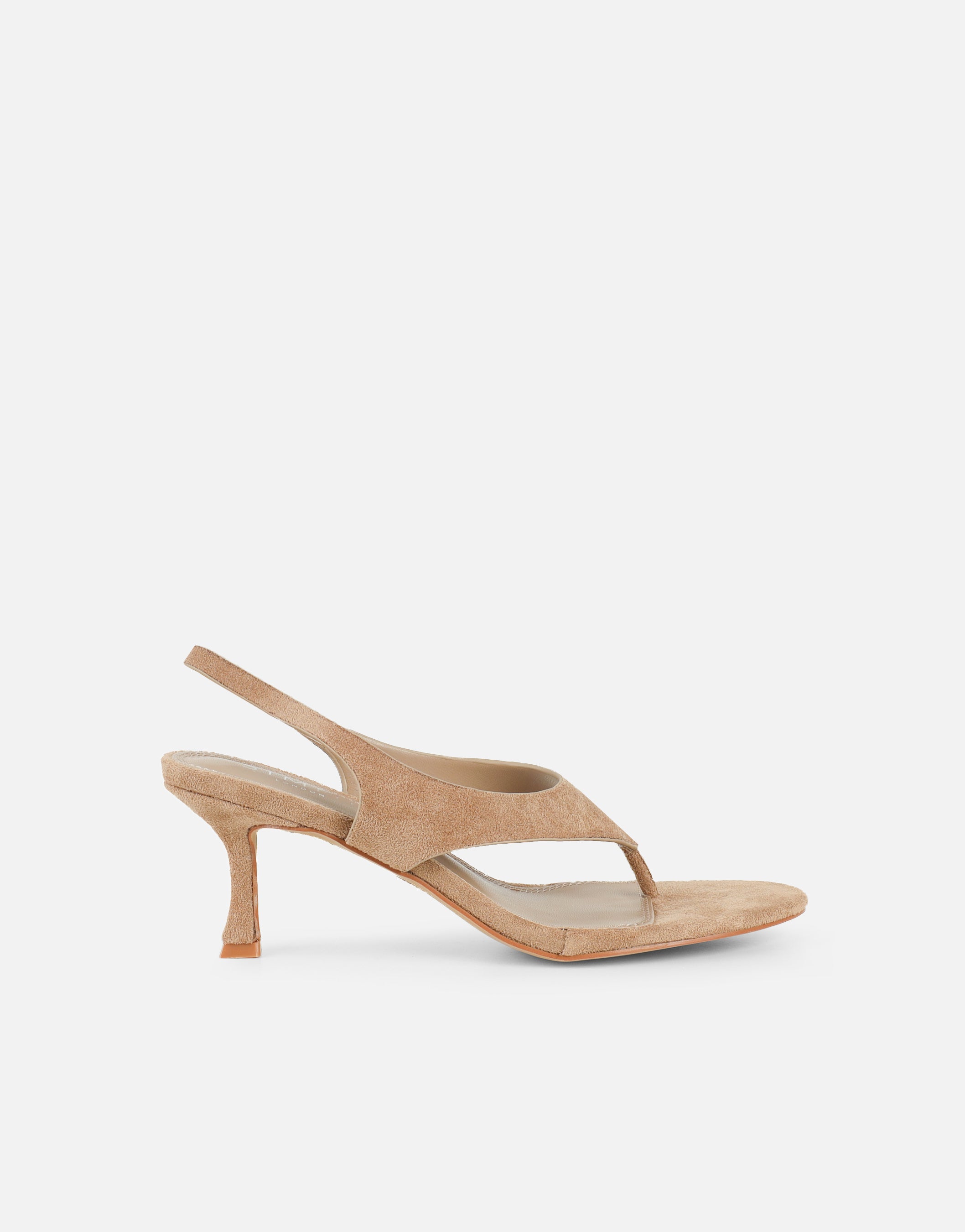 Raneece Dark Beige Suede Toe Thong Heeled Sandals | SIMMI London