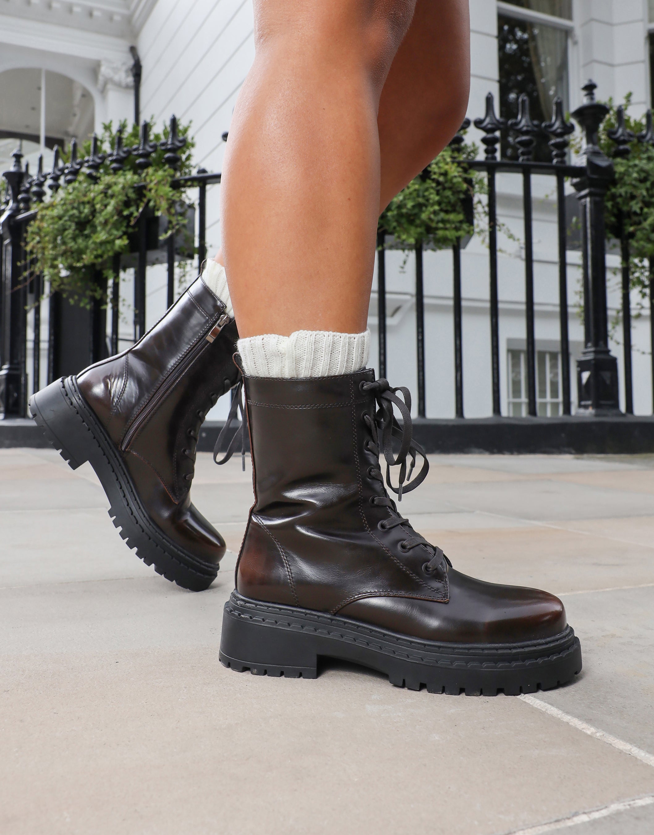 Rodman Brown Burnished Lace Up Boots | SIMMI London