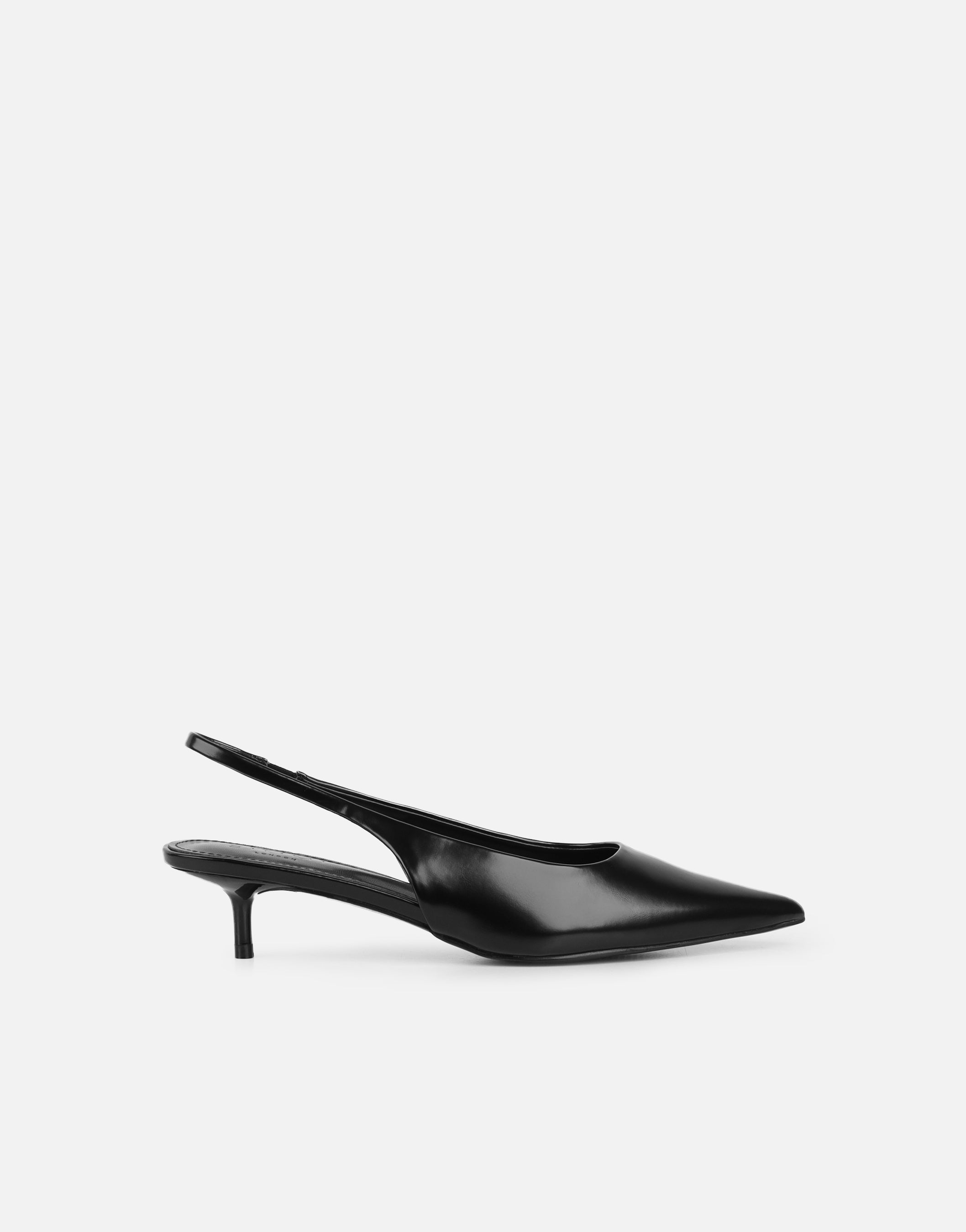 Rosalind Black Kitten Heel Slingback Shoes | SIMMI London