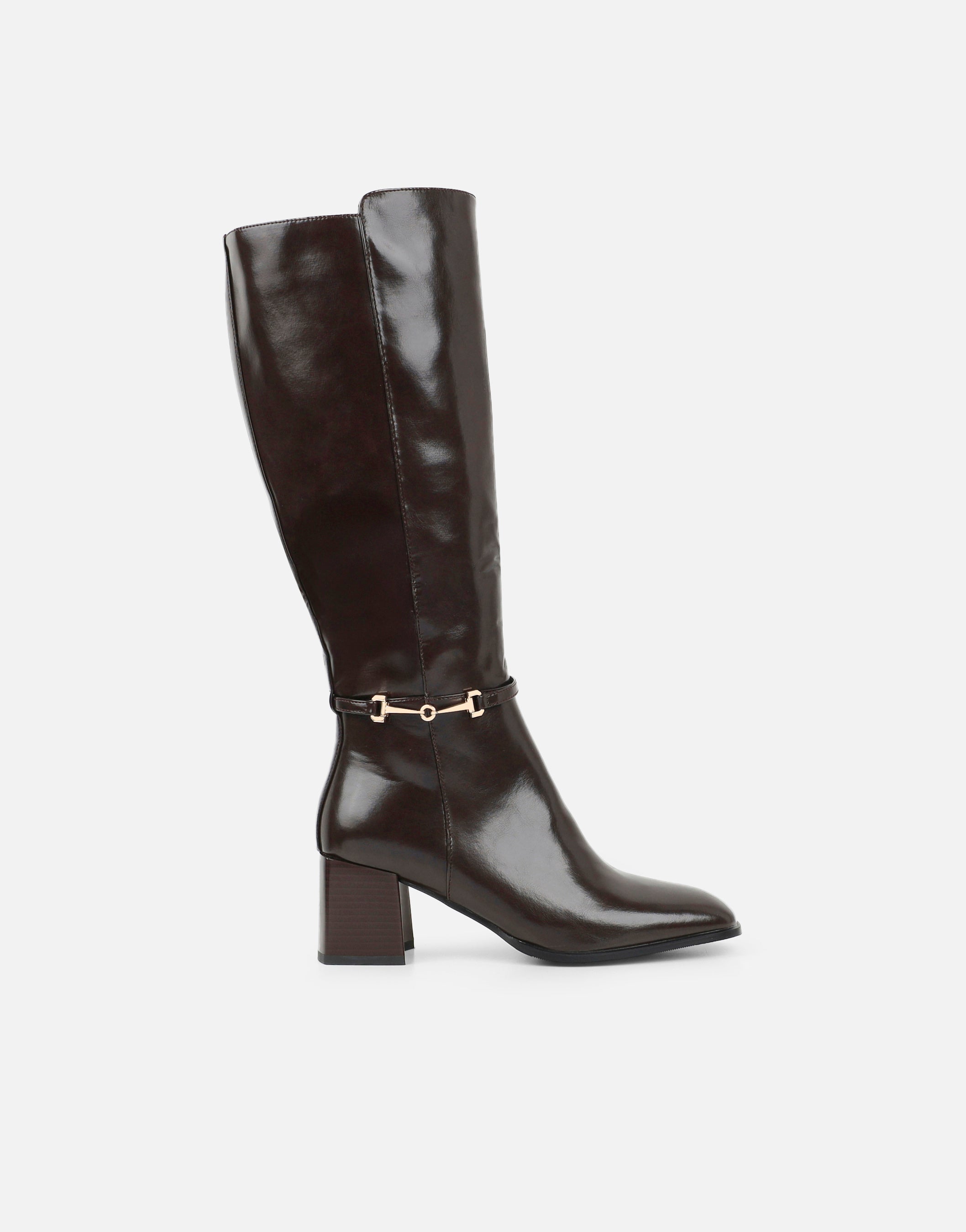 Romee Brown Knee Boots With Horsebit Detail | SIMMI London