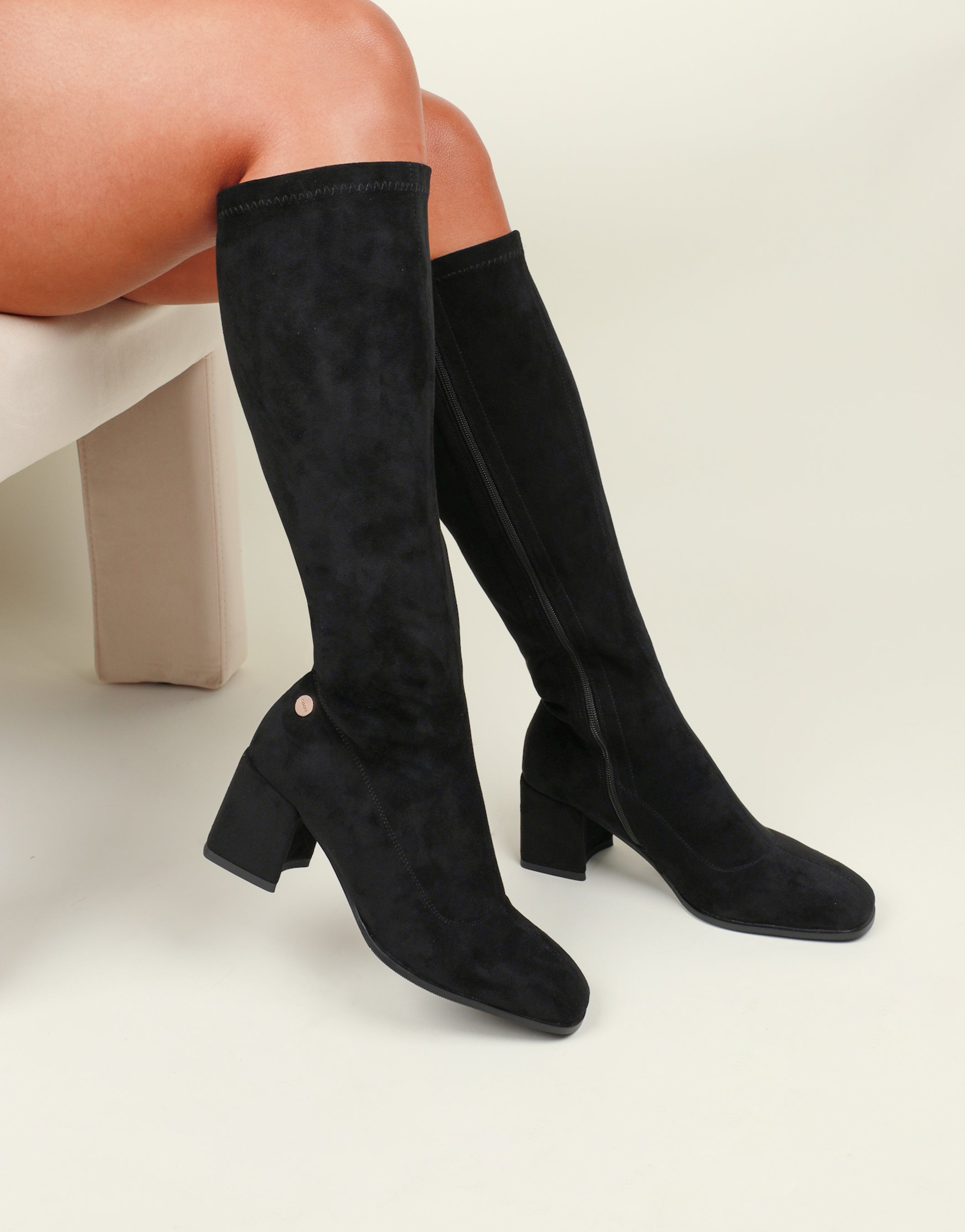 Lizzie Black Suedette Knee High Boots | SIMMI London