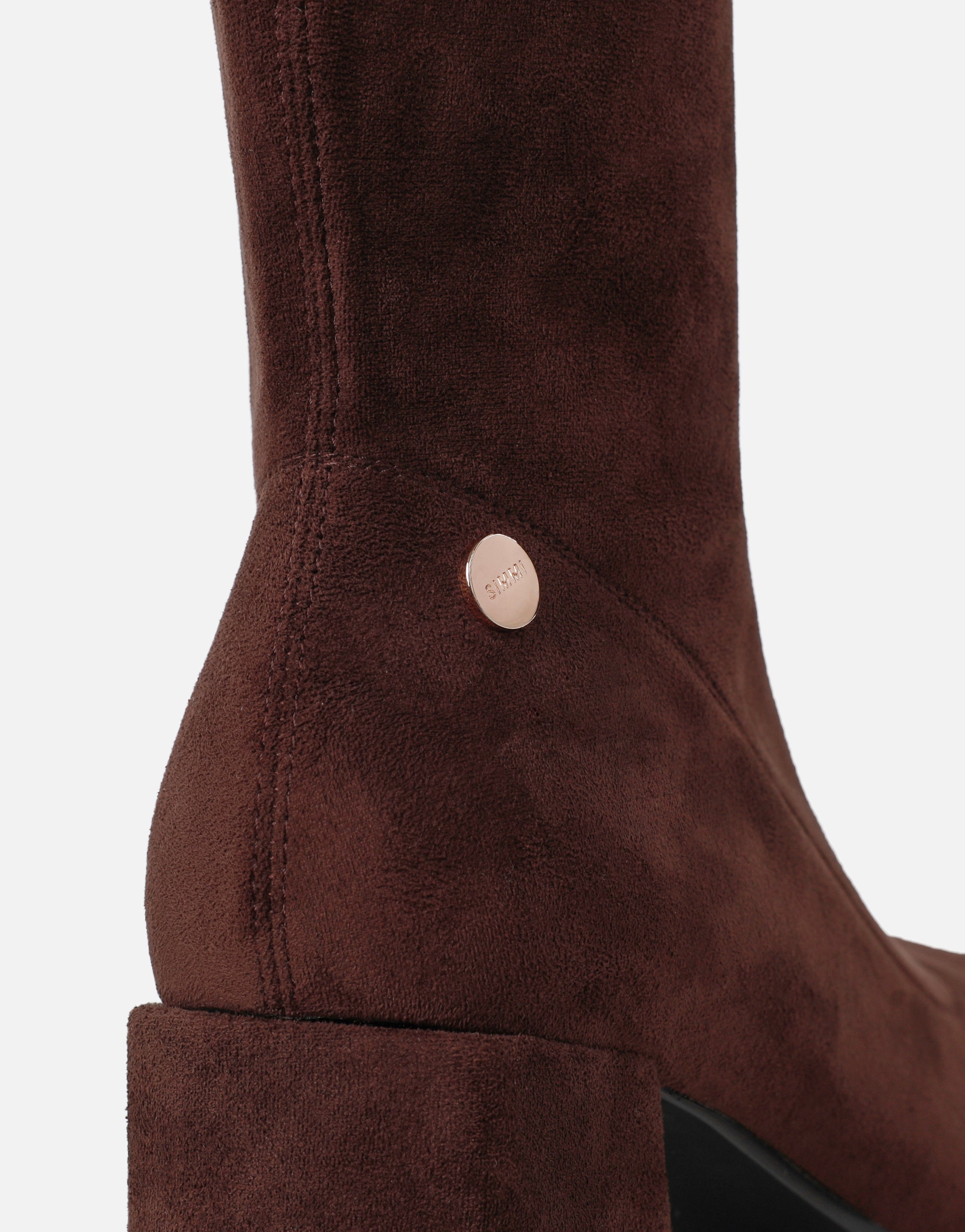 Lizzie Brown Suedette Knee High Block Heeled Boots | SIMMI London