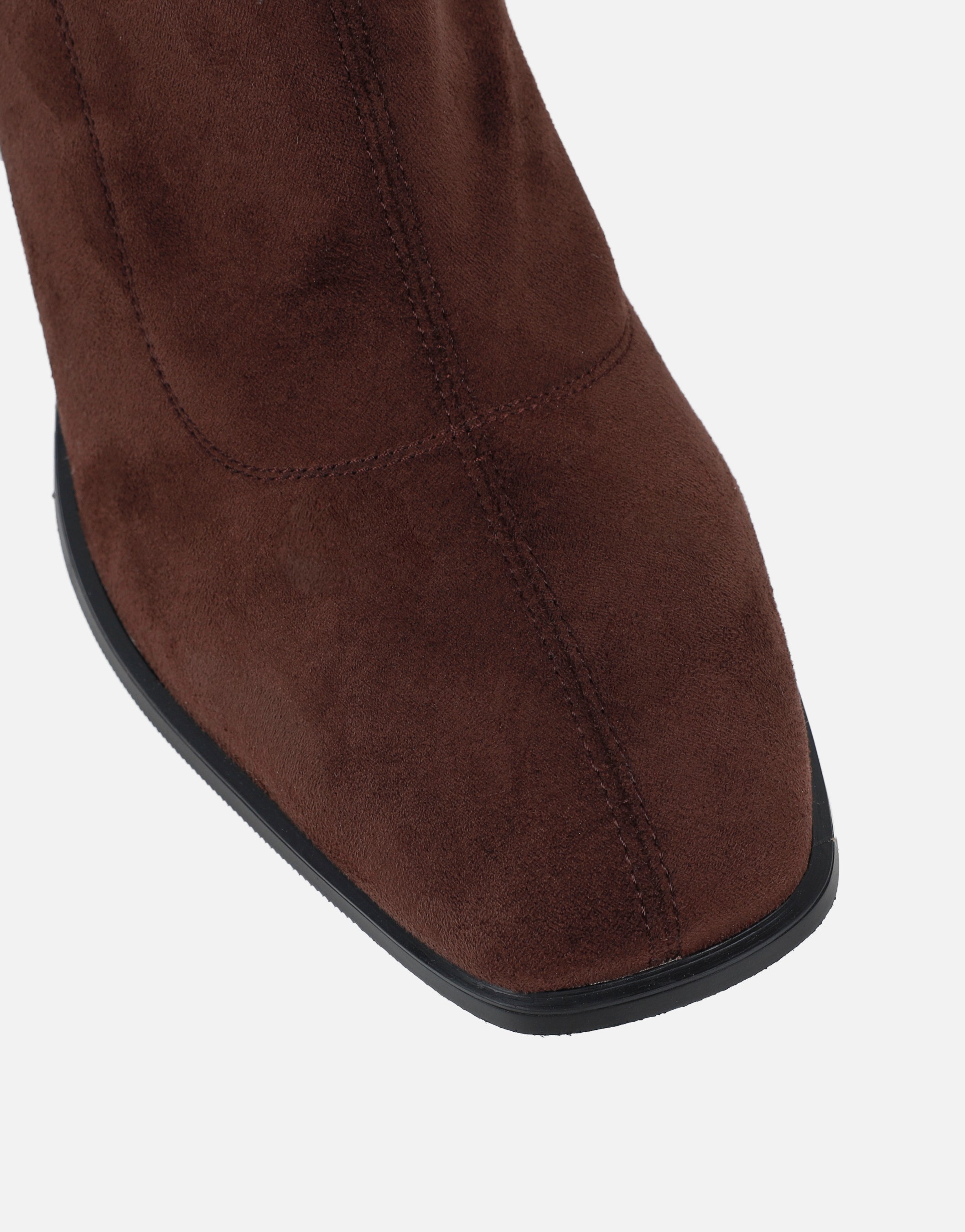 Lizzie Brown Suedette Knee High Block Heeled Boots | SIMMI London