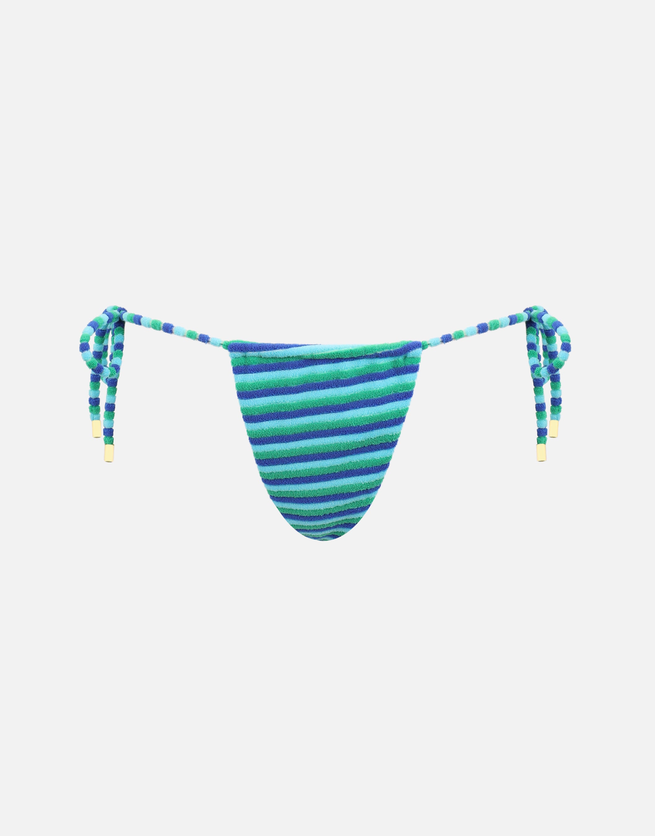 Roe Towelling Stripe Tie Side Bikini Bottoms in blue | SIMMI London