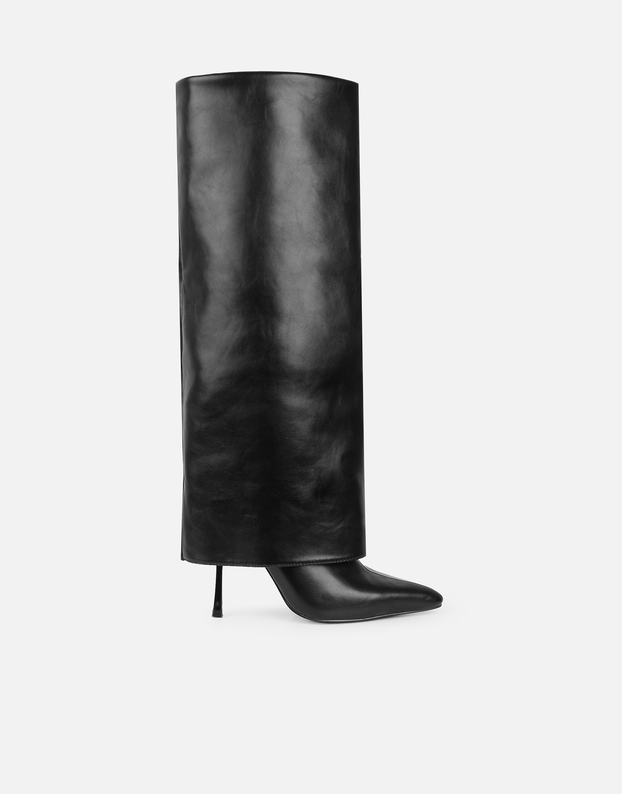 Saoirse Black Knee Height Heeled Boots | SIMMI London