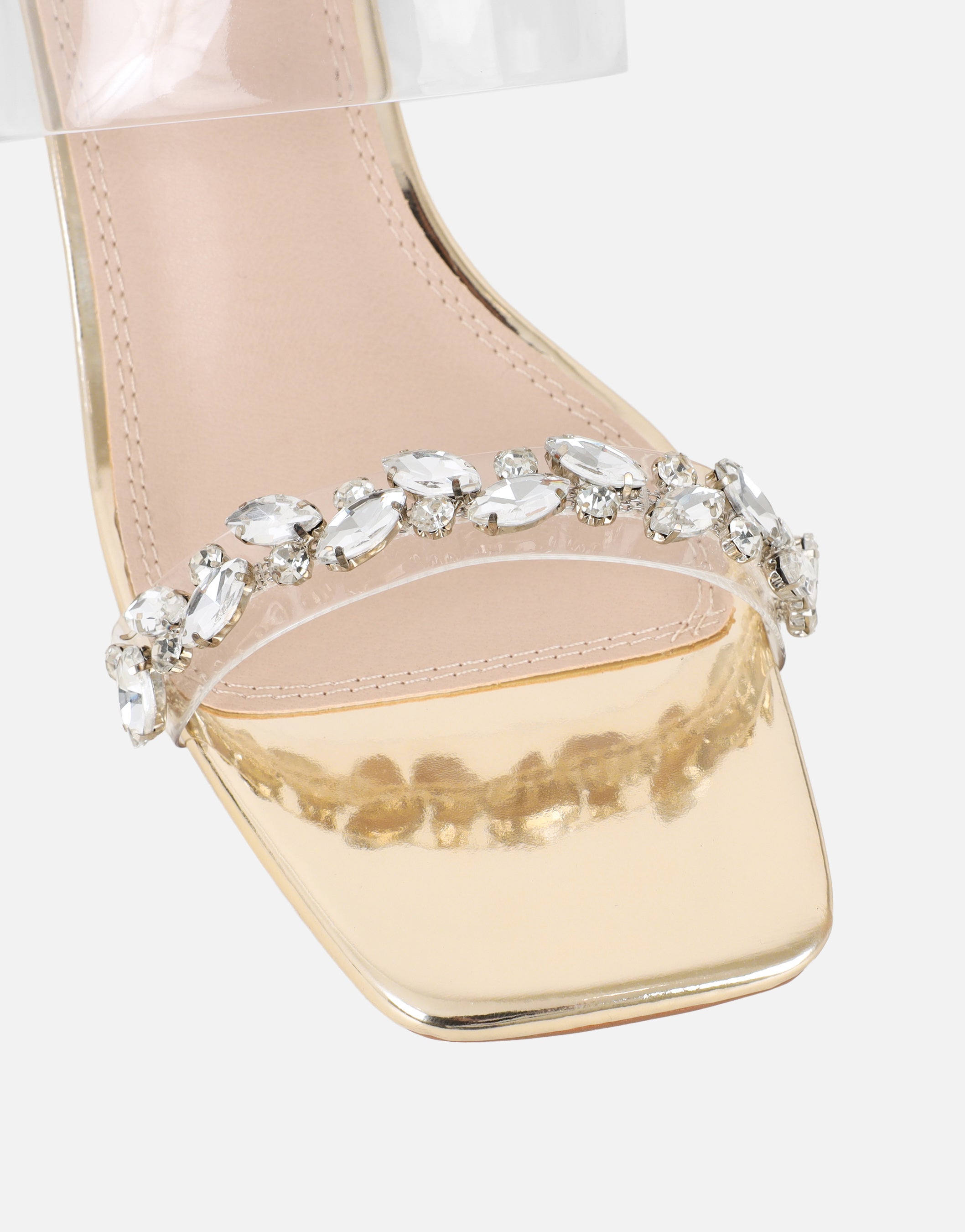 Seraphina Gold Mirror Clear Diamante Mules | SIMMI London