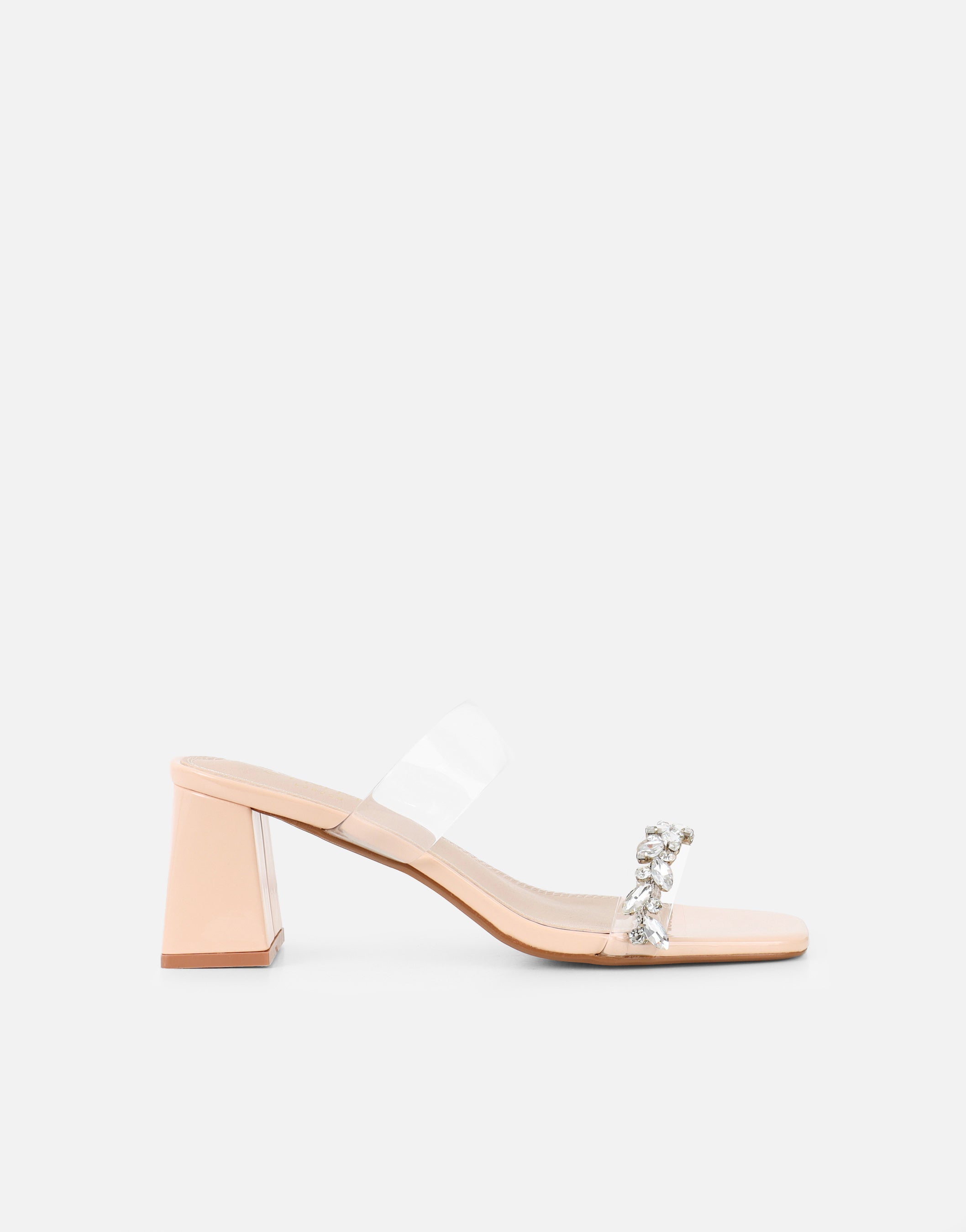Seraphina Nude Patent Clear Diamante Heeled Sandals | SIMMI London
