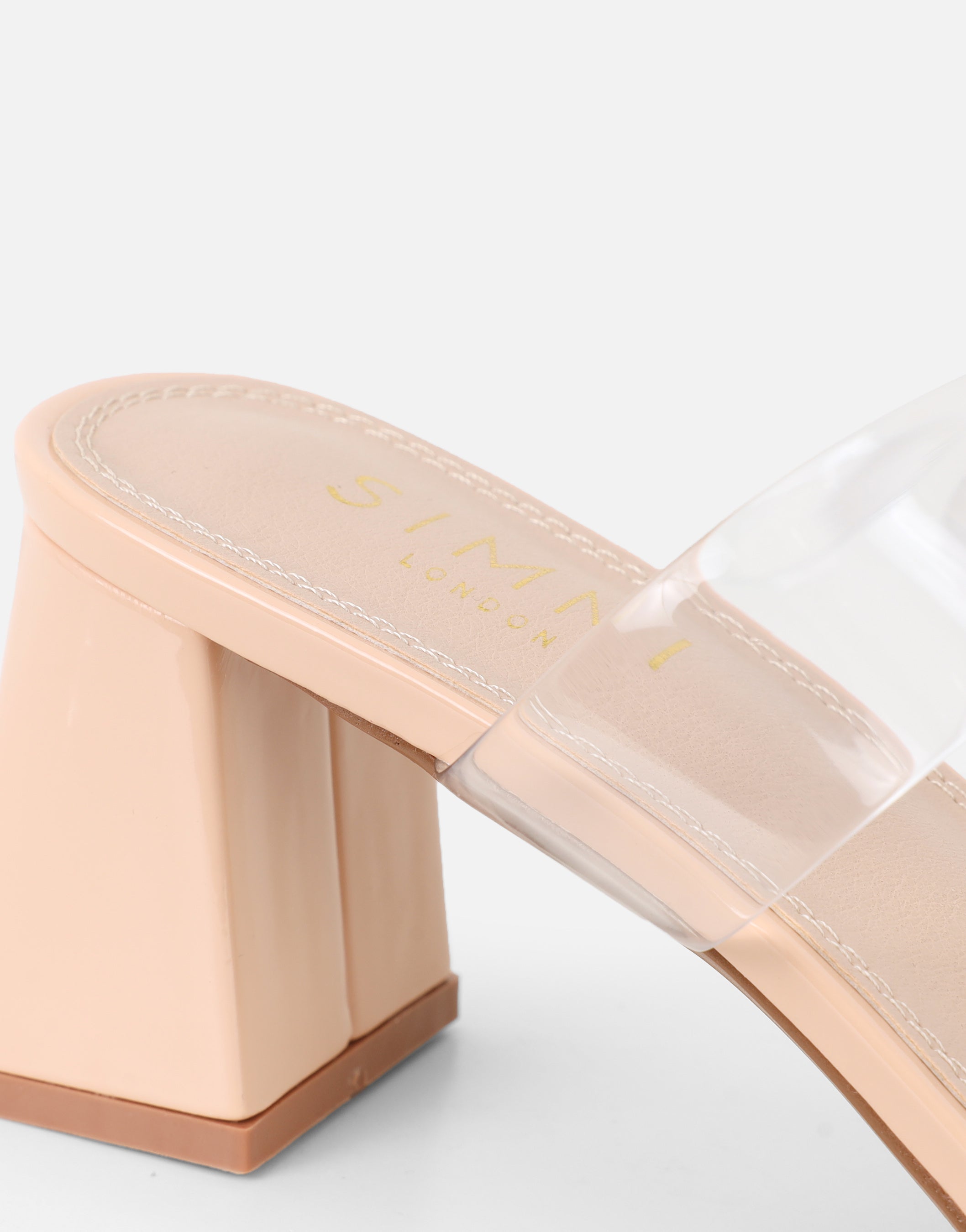 Seraphina Nude Patent Clear Diamante Heeled Sandals | SIMMI London